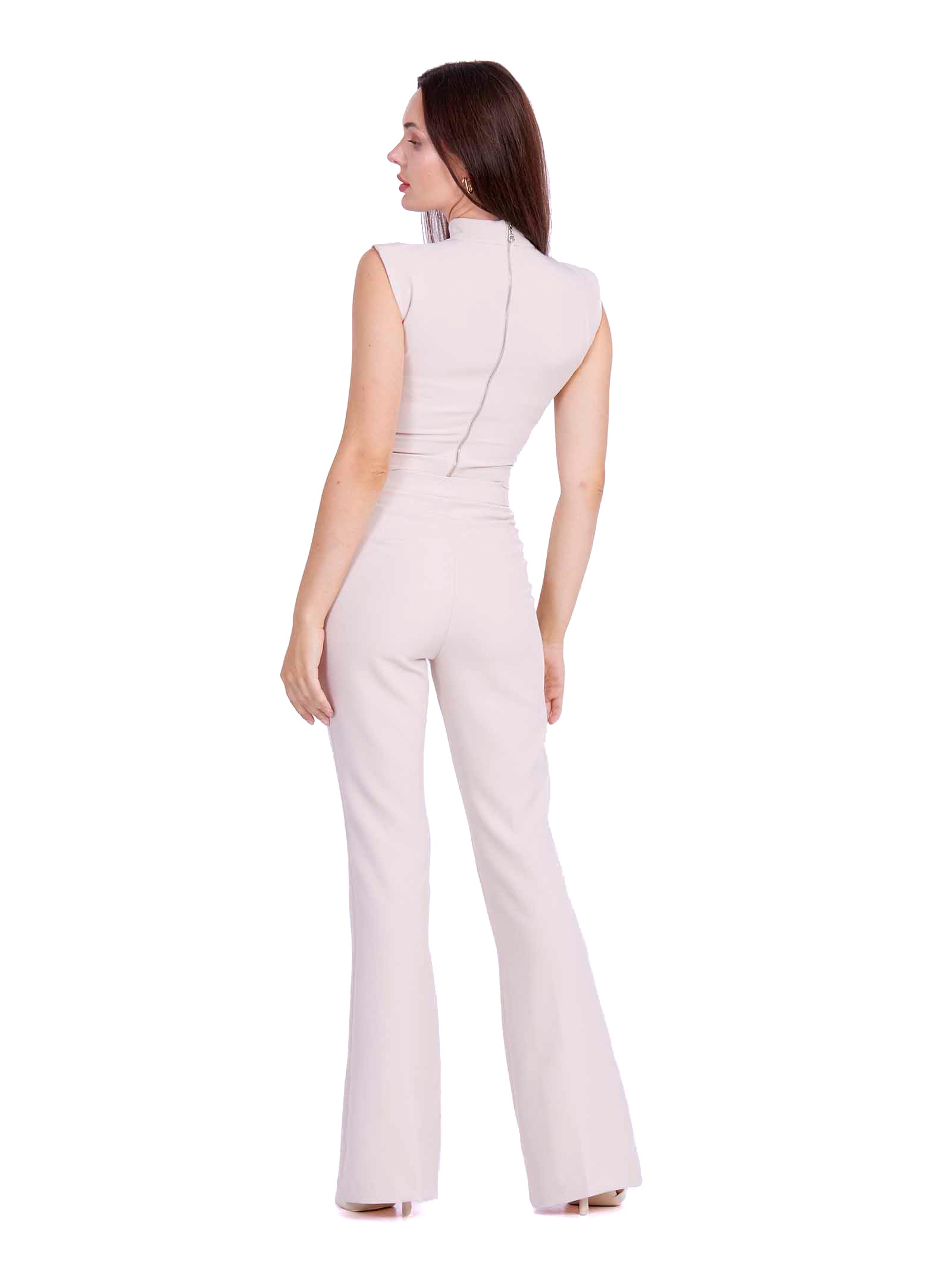 High Waist The bell bottom Trousers with arrows Beige