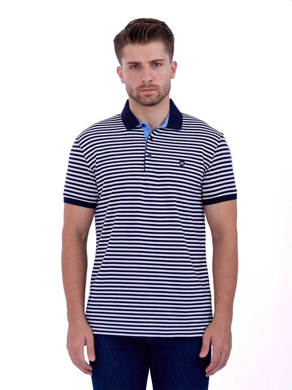 Black Striped White Shirt with polo collar 