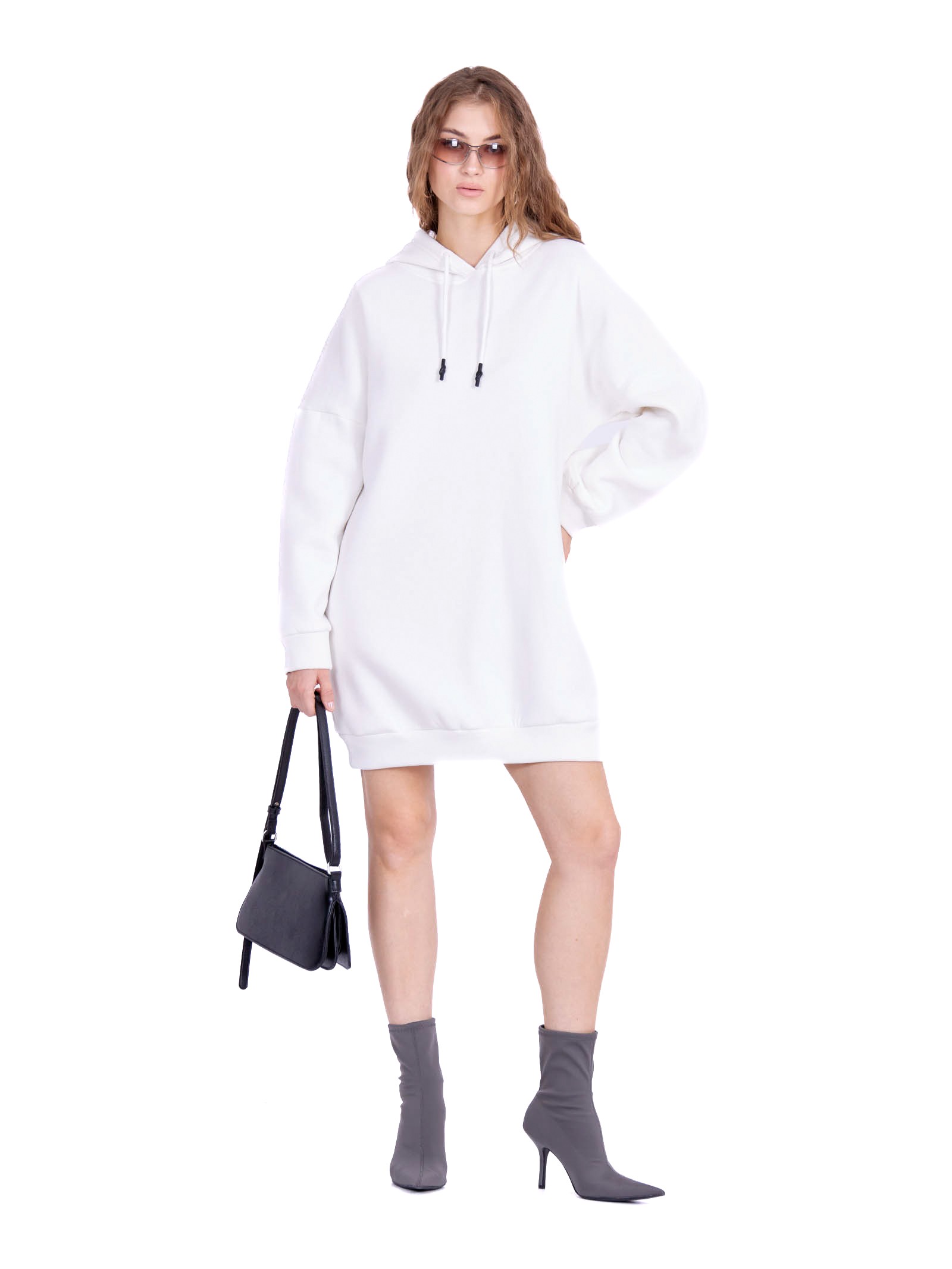 Oversize hoodie dress with lace Ecru