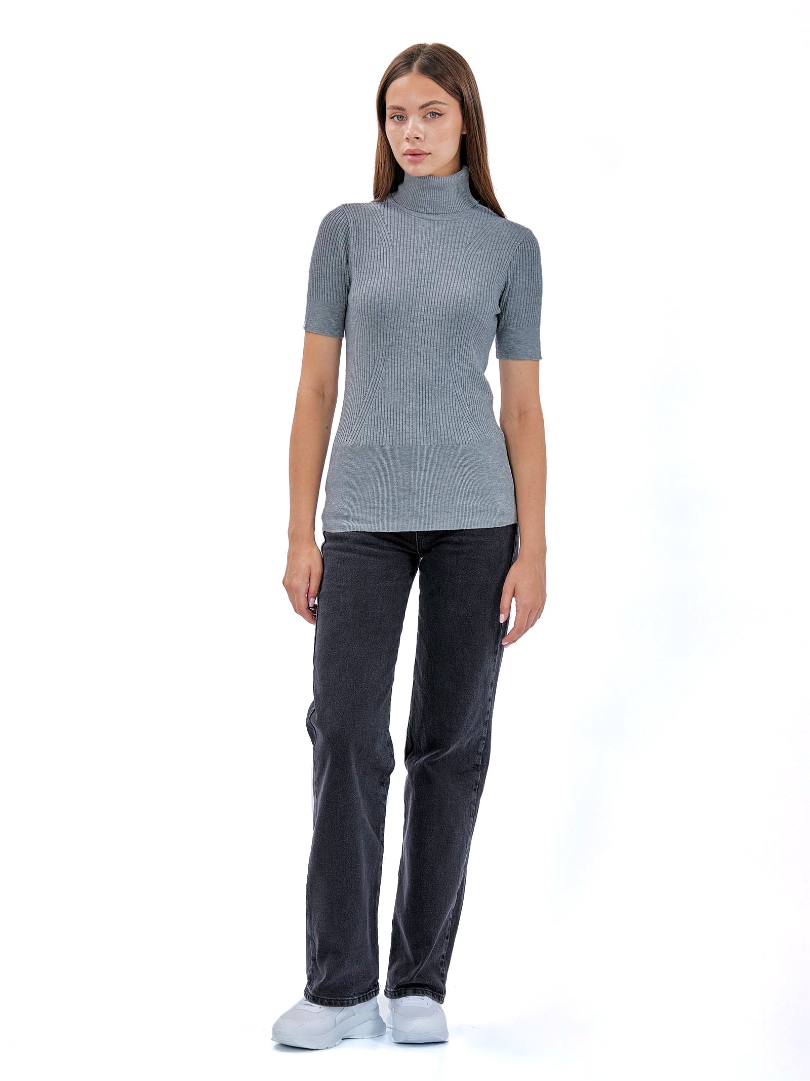 Turtleneck Short Sleeve Sweater light grey