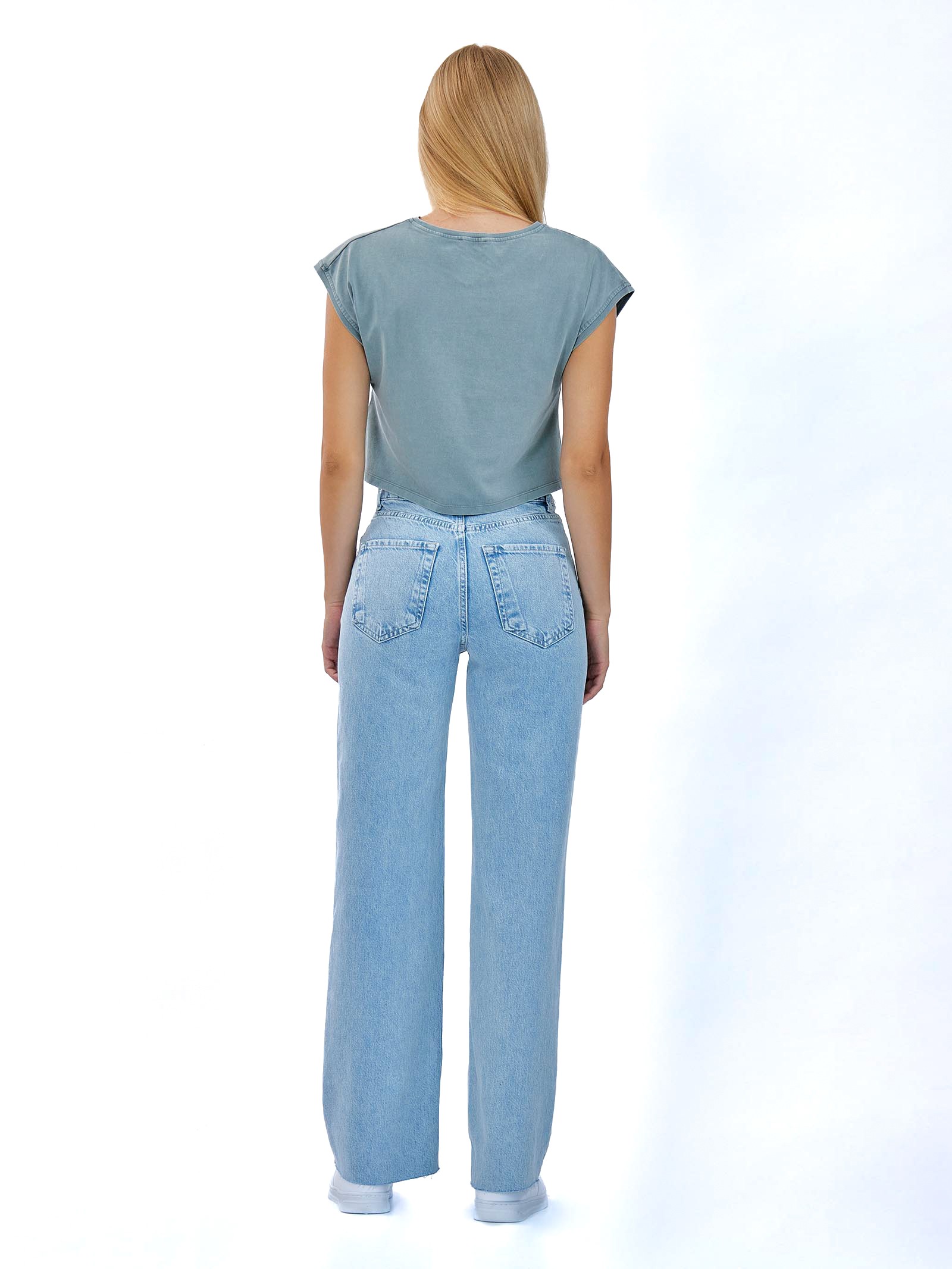Women's wide leg Jeans with asymmetric button Blue 