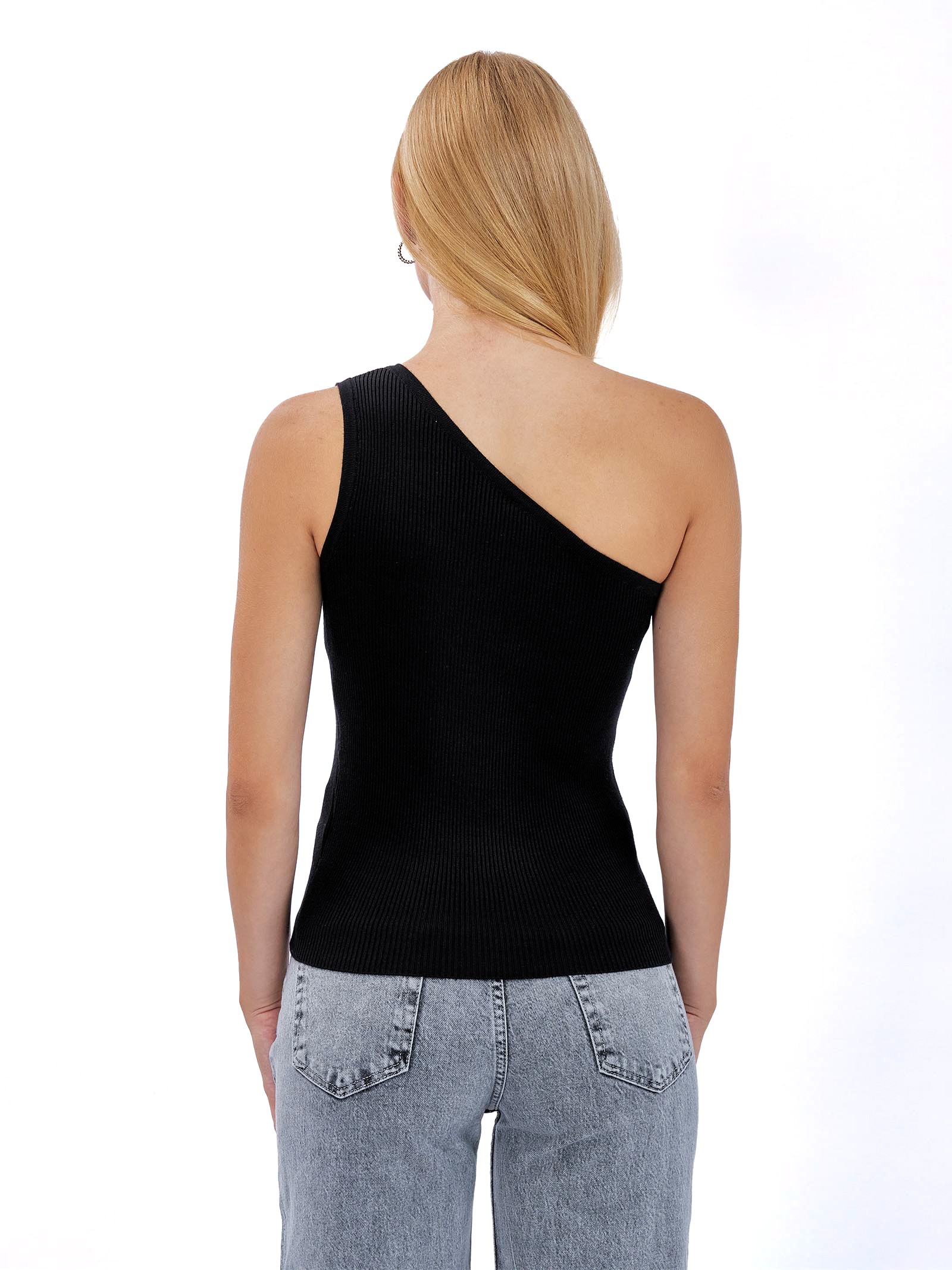 Asymmetric one shoulder Top oversize Black