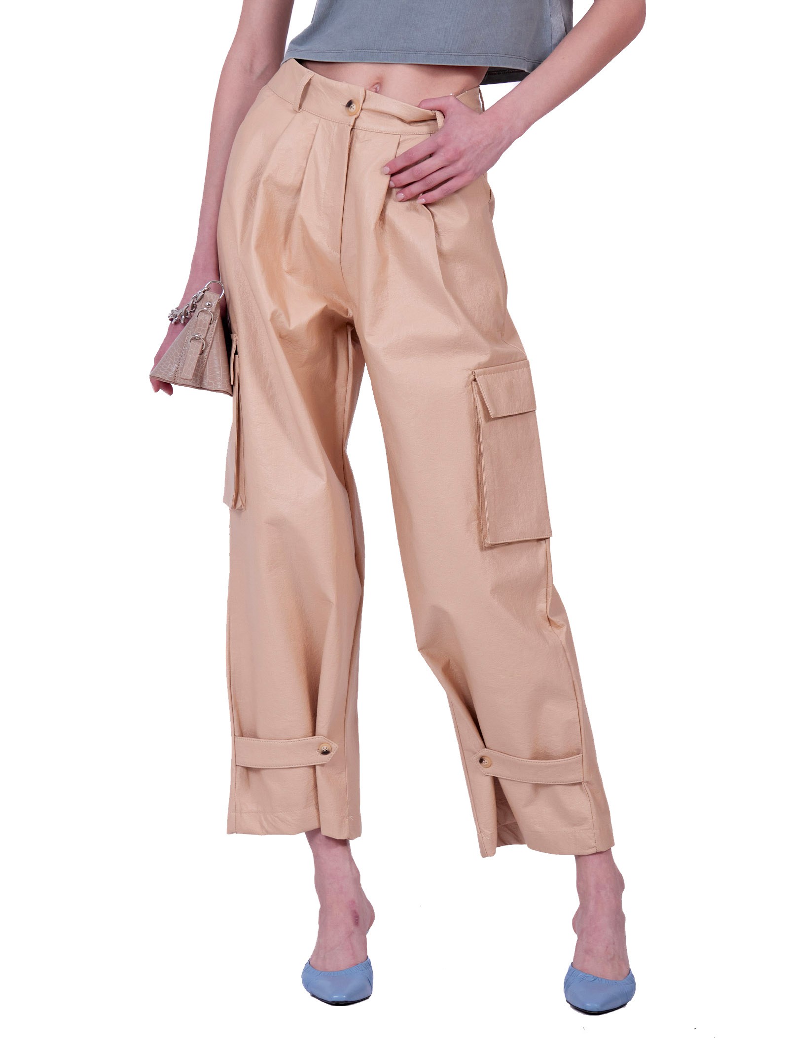 Faux leather cargo pants Beige