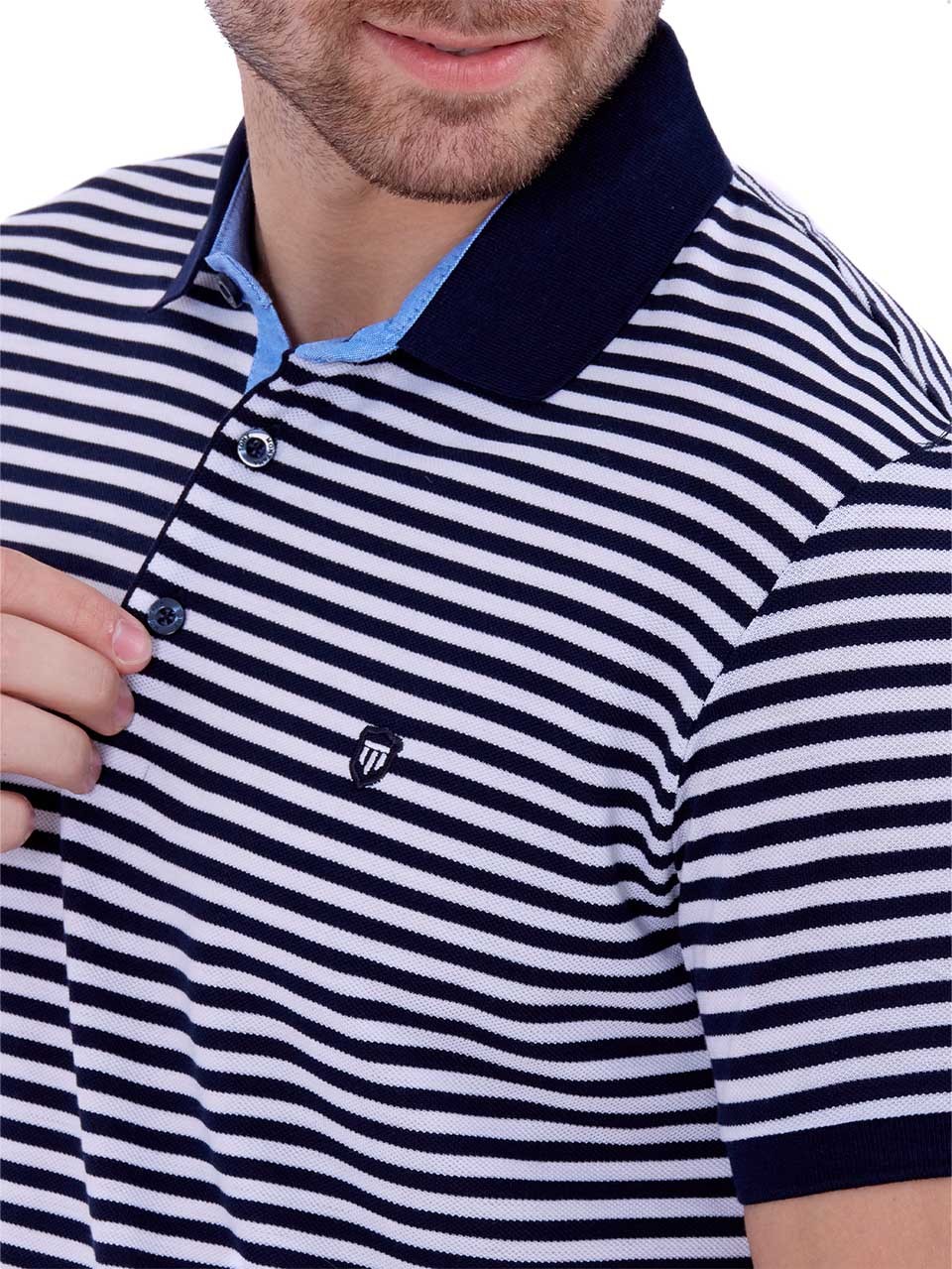 Black Striped White Shirt with polo collar 