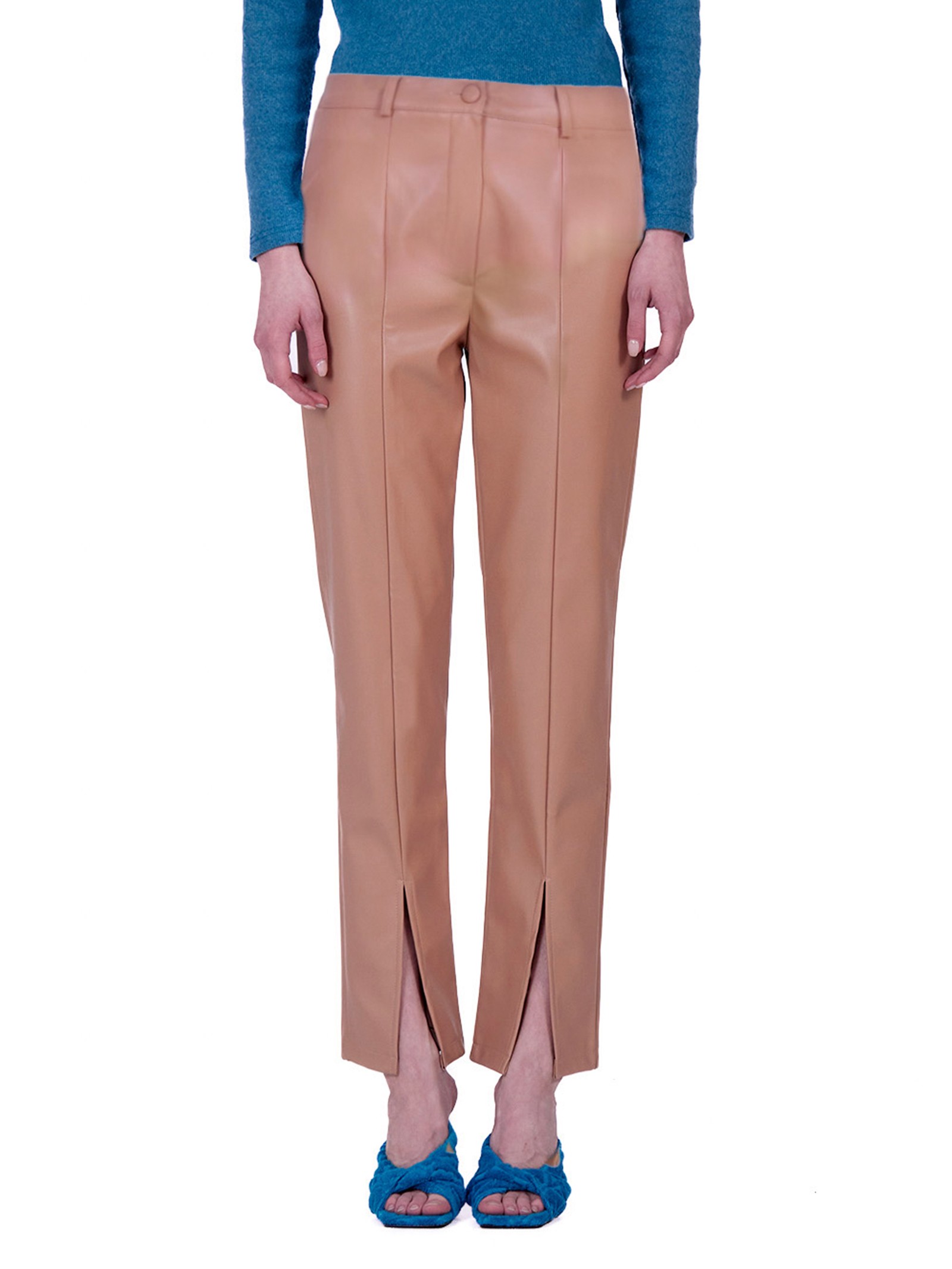 Faux leather Trouser with slits at the bottom Mink