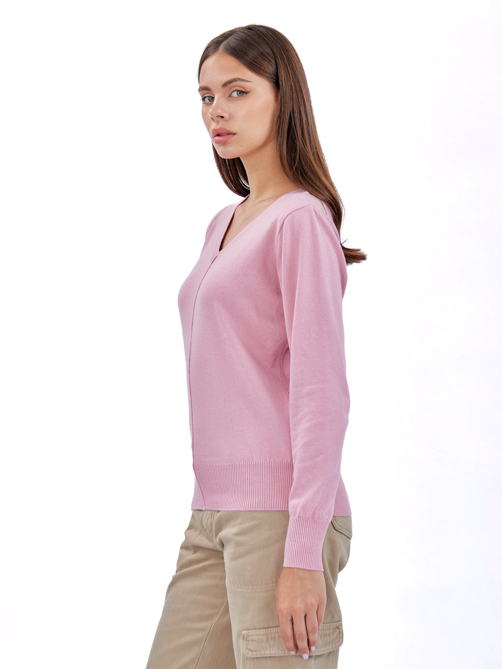 V-Neck Front  Stitched Sweater Pudra
