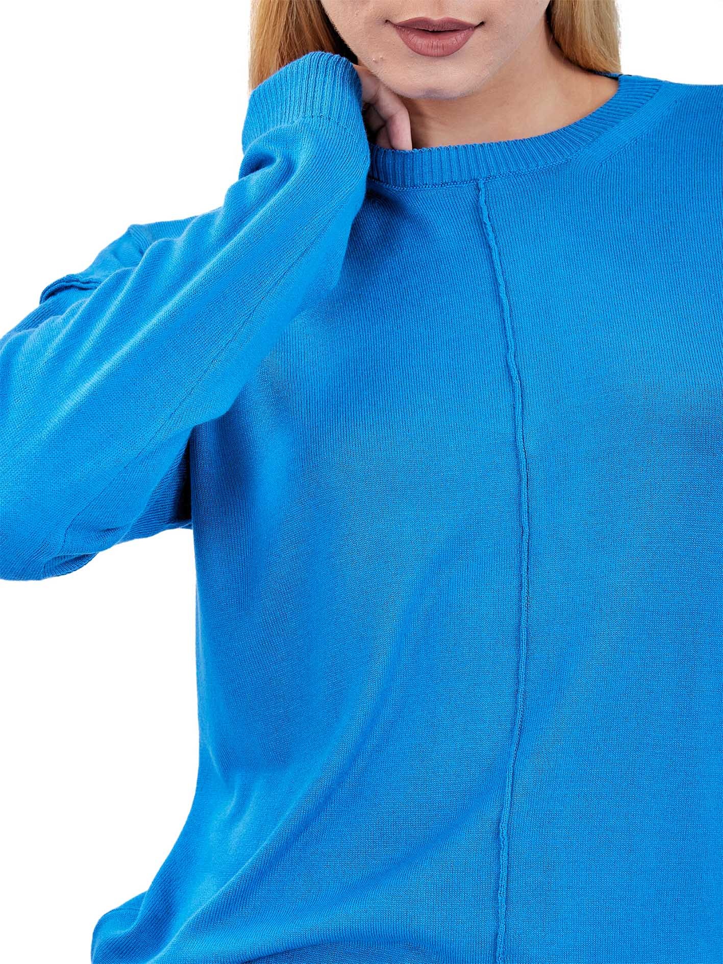 Crew Neck Front Stitched Sweater Blue