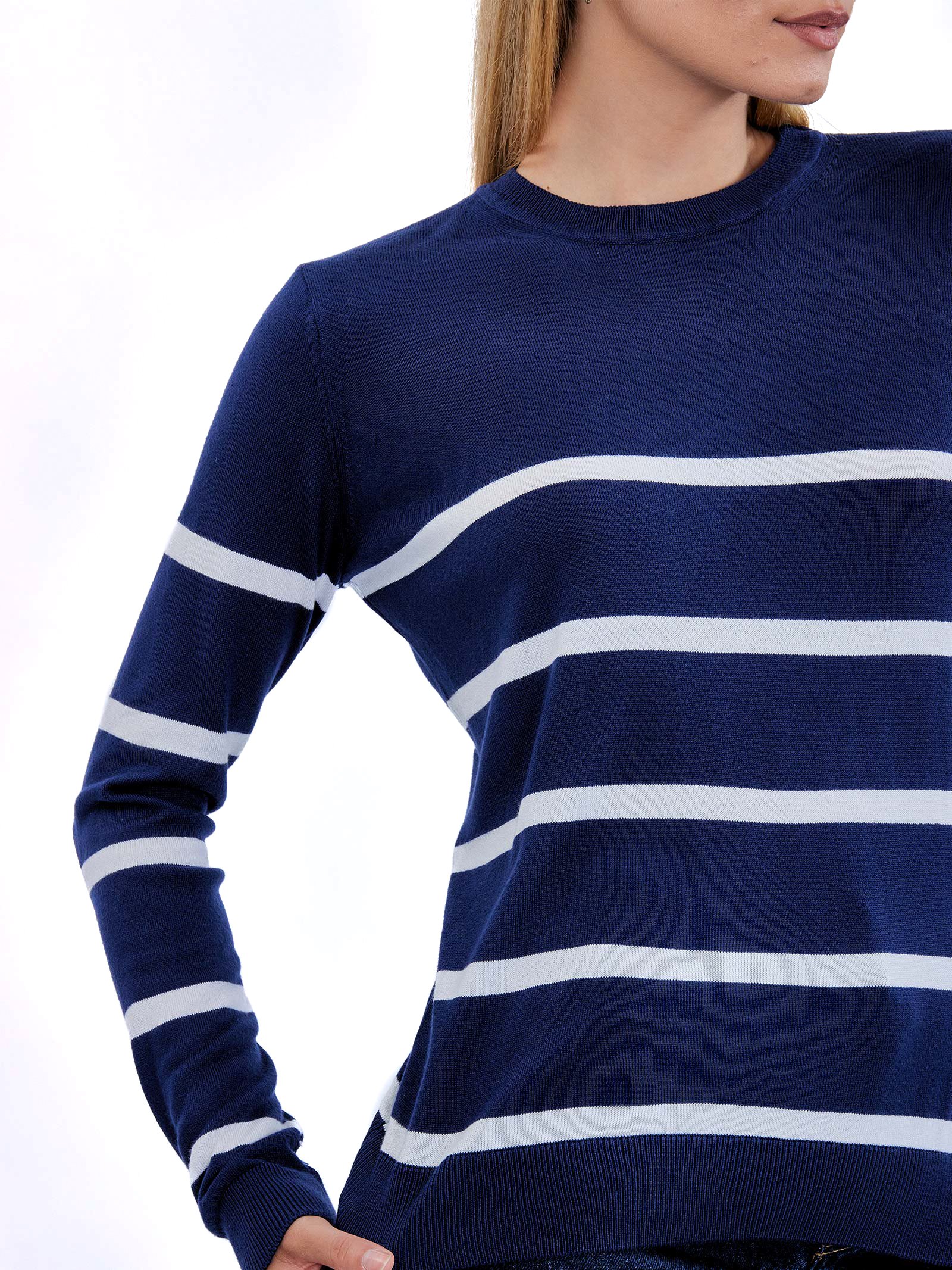 Striped Crew Neck Sweater Navy Blue