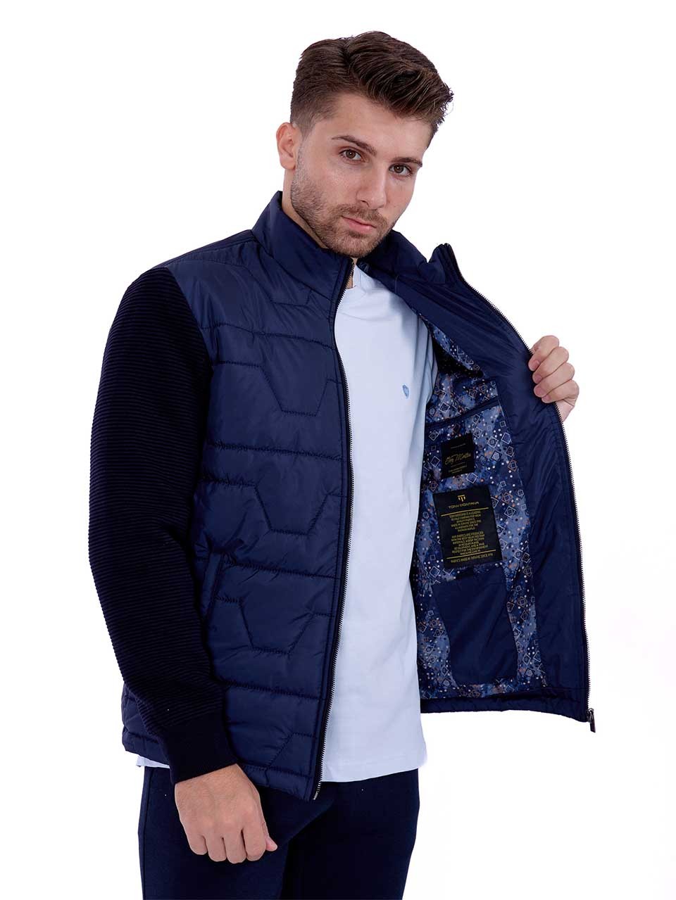 Winter jacket with knitted sleeves Navy Blue