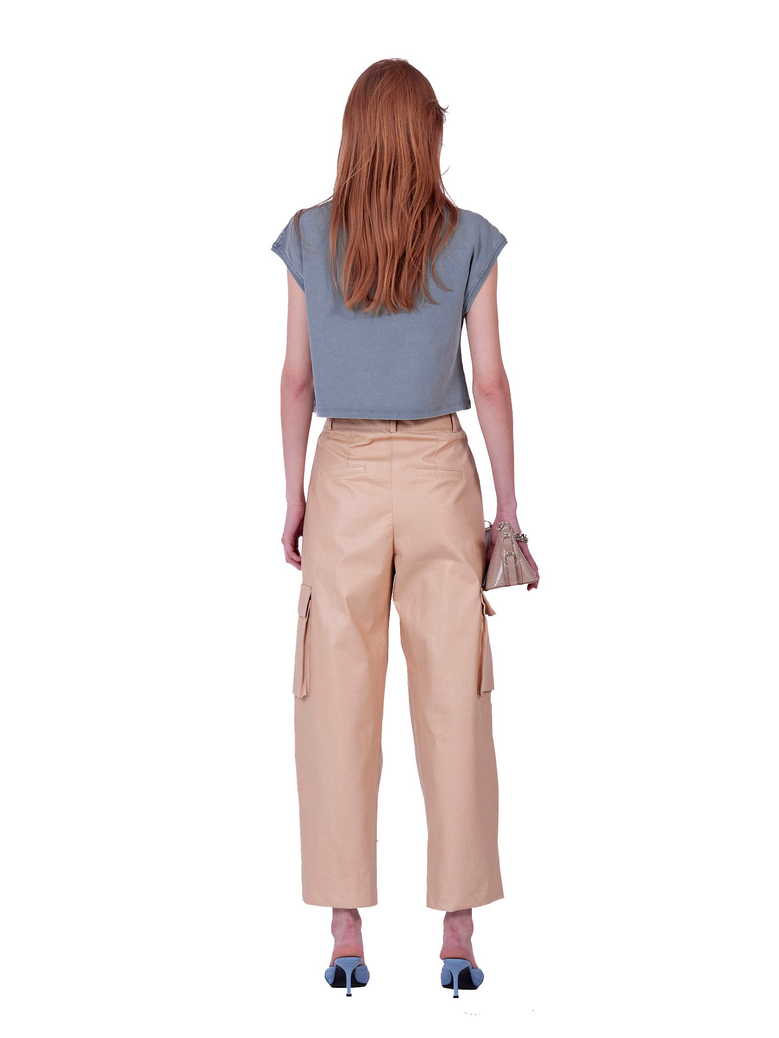 Faux leather cargo pants Beige