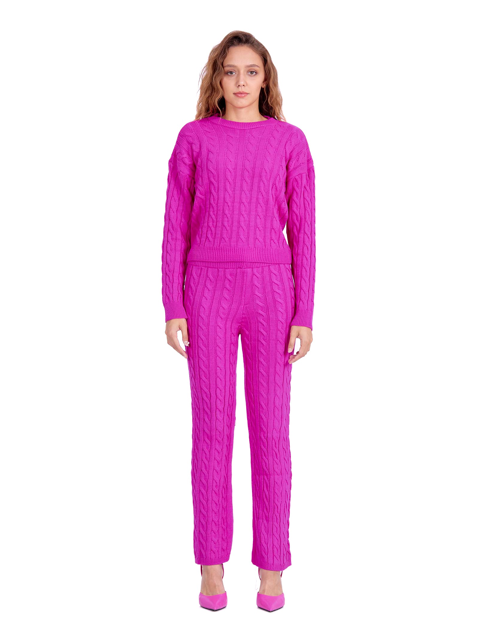 Knitted Suit sweater and pants Fuchsia