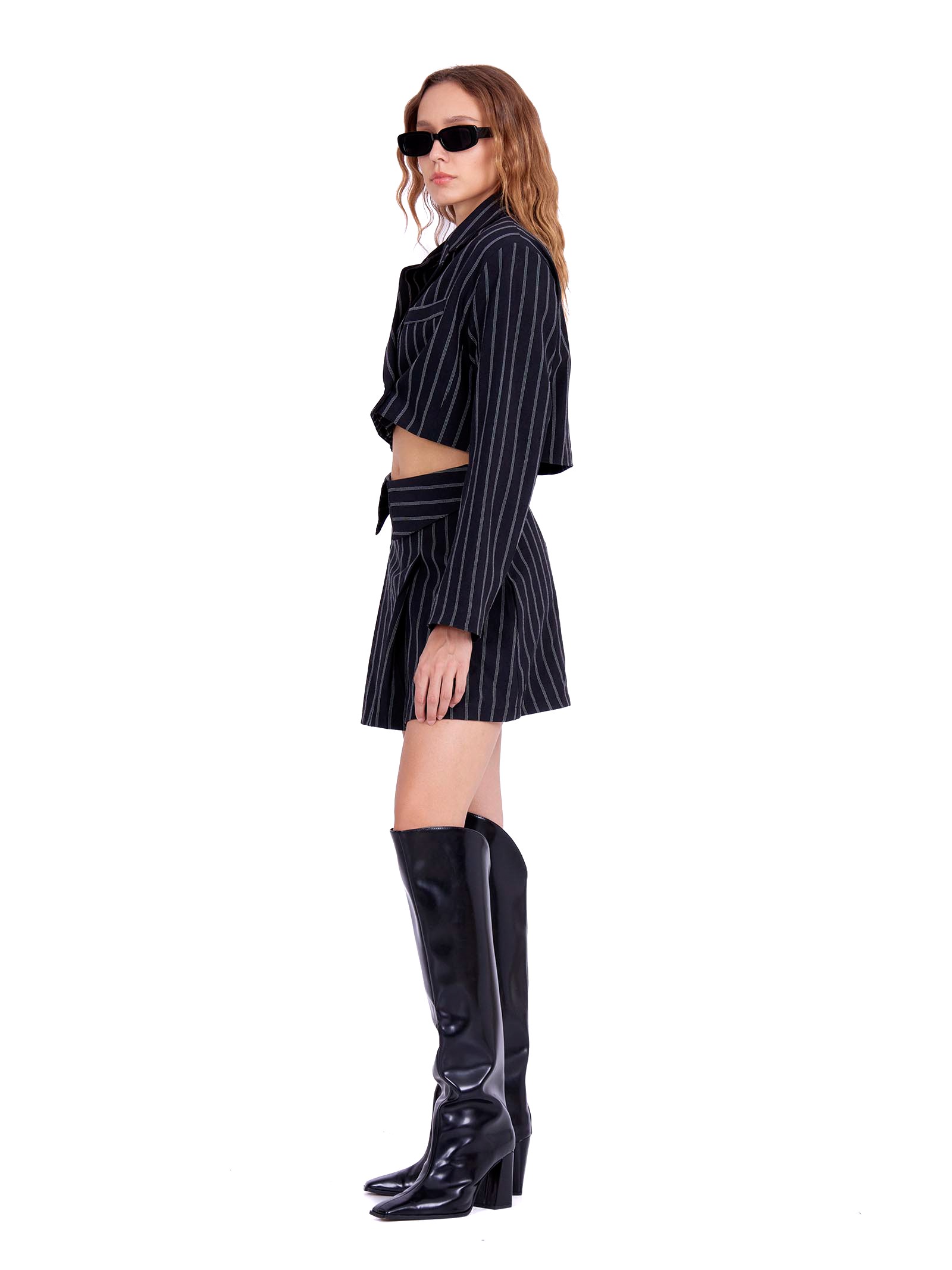Mini Black Skirt with tiny stripes 