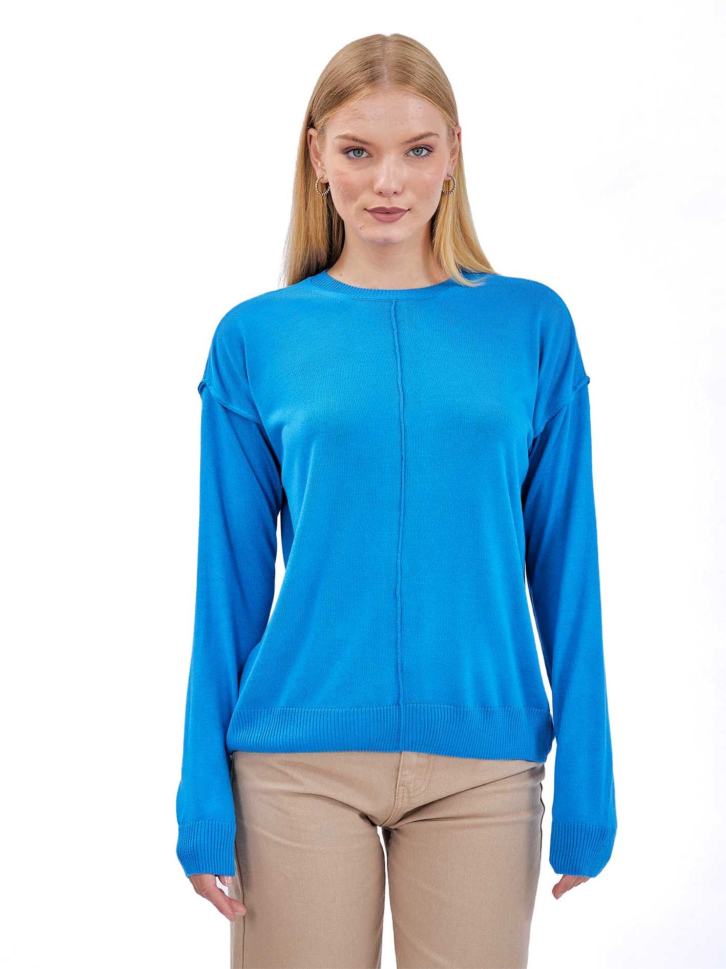 Crew Neck Front Stitched Sweater Blue