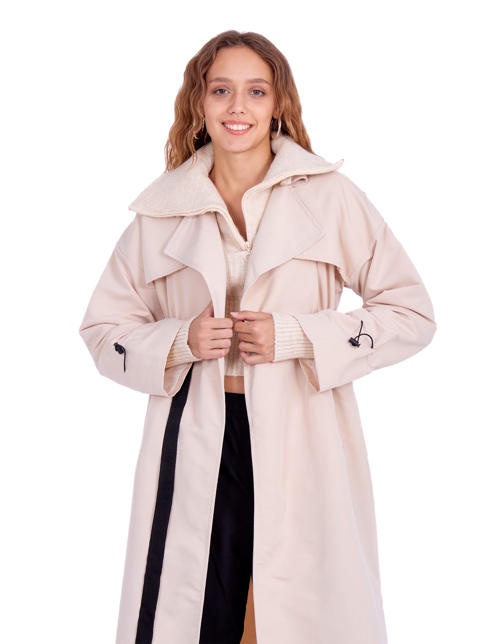 Rubber Detailed Trench Coat Beige