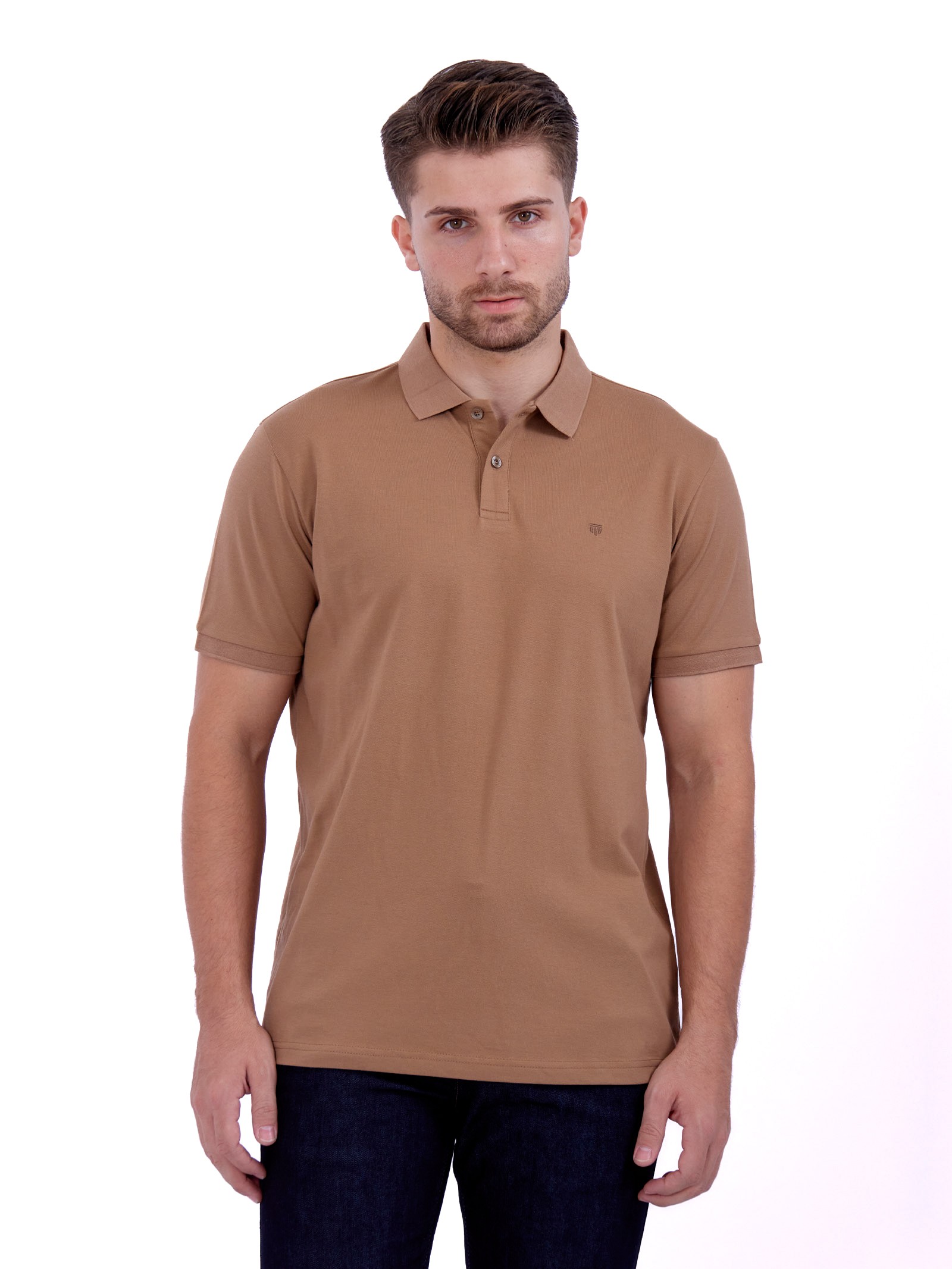 Beige Penye T-shirt with polo collar 