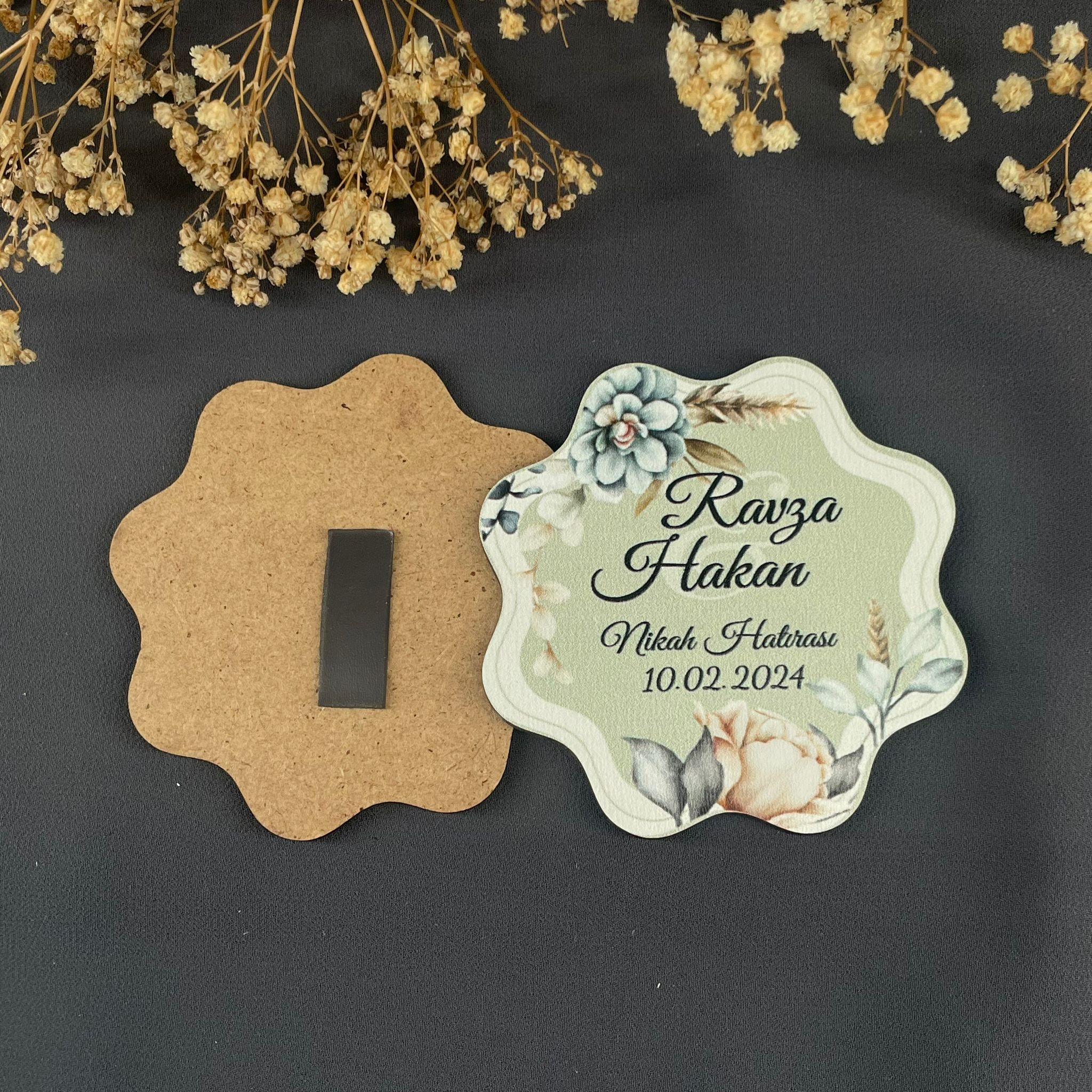 Çiçek Desenli Papatya Kesim Ahşap Magnet