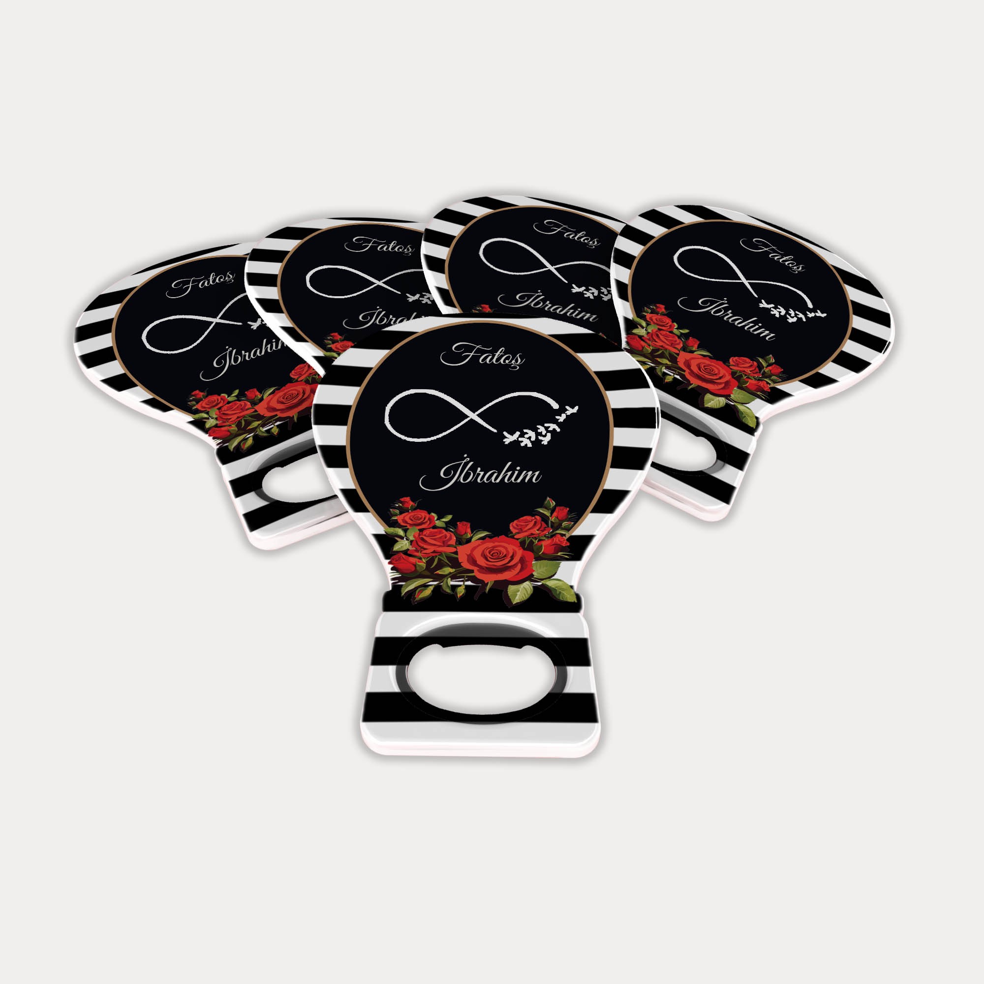 Siyah Beyaz Kırmızı Çiçek Desenli Balon Açacak Magnet