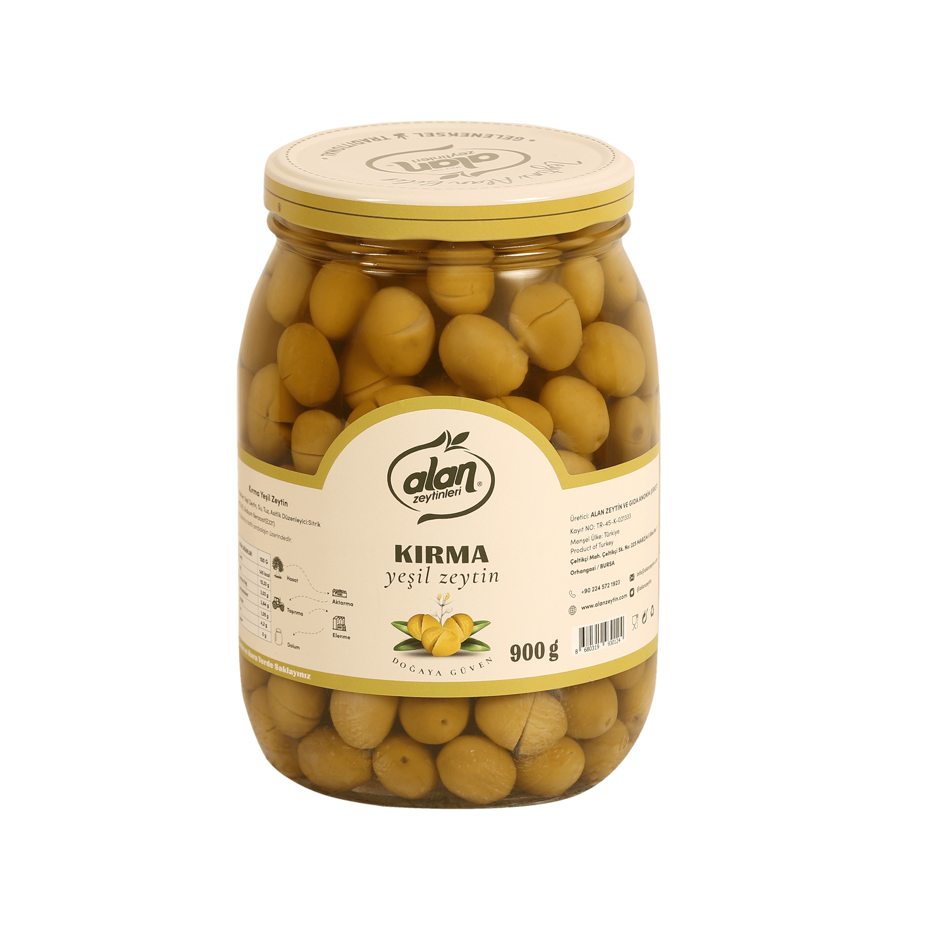 Kırma Yeşil Zeytin 141-160 Cam Kavanoz 900 Gr