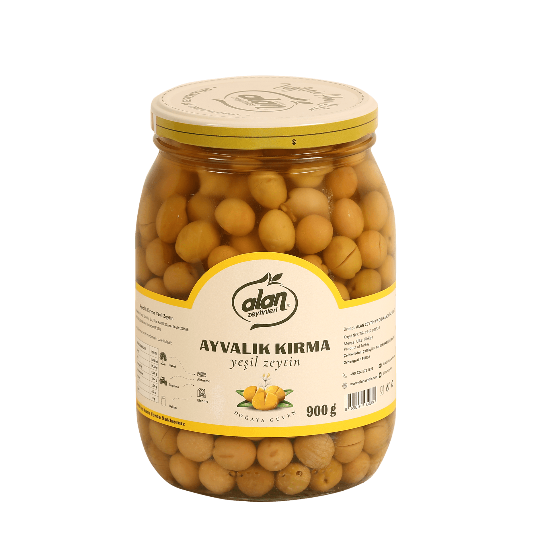 Ayvalık Kırma Yeşil Zeytin 291-350 S Cam Kavanoz 900 Gr