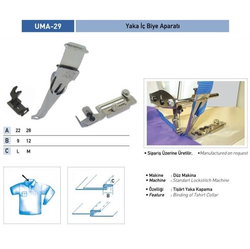 Yaka İç Biye Aparatı 22x9mm/ UMA-29
