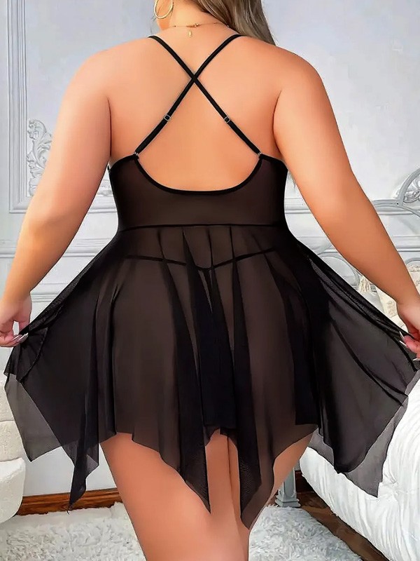 BÜYÜK BEDEN TÜL DANTELLİ FANTAZİ ELBİSE GECELİK 03682