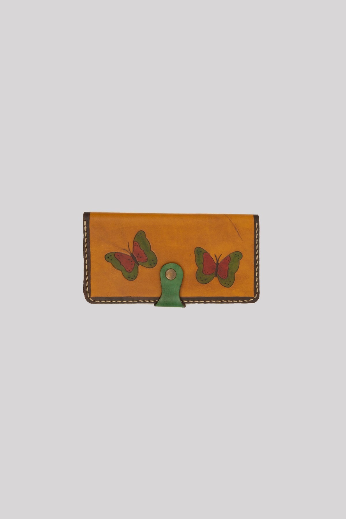 HANDMADE BUTTERFLY PATTERNED WOMAN LEATHER WALLET - BROWN