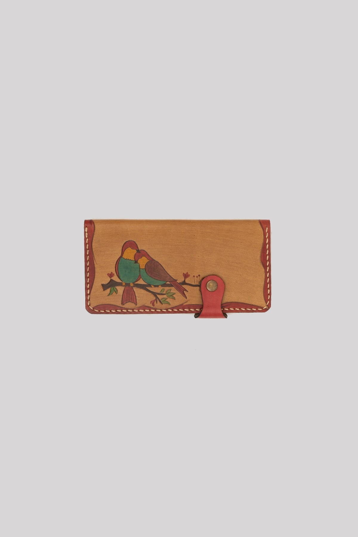 HANDMADE BIRD PATTERNED WOMAN LEATHER WALLET - BROWN