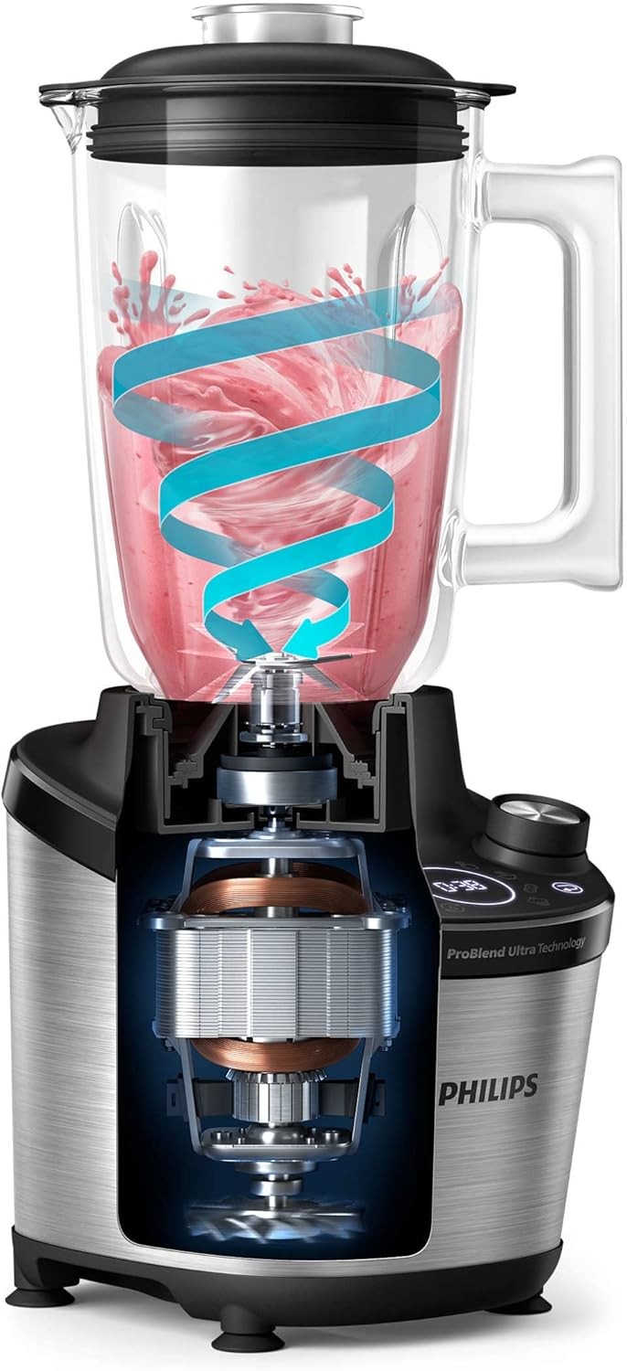 Yüksek Hızlı Blender 7000 Serisi, 1500W, 2L Cam Kavanoz, 12 Hız, 6 Program HR3760/00