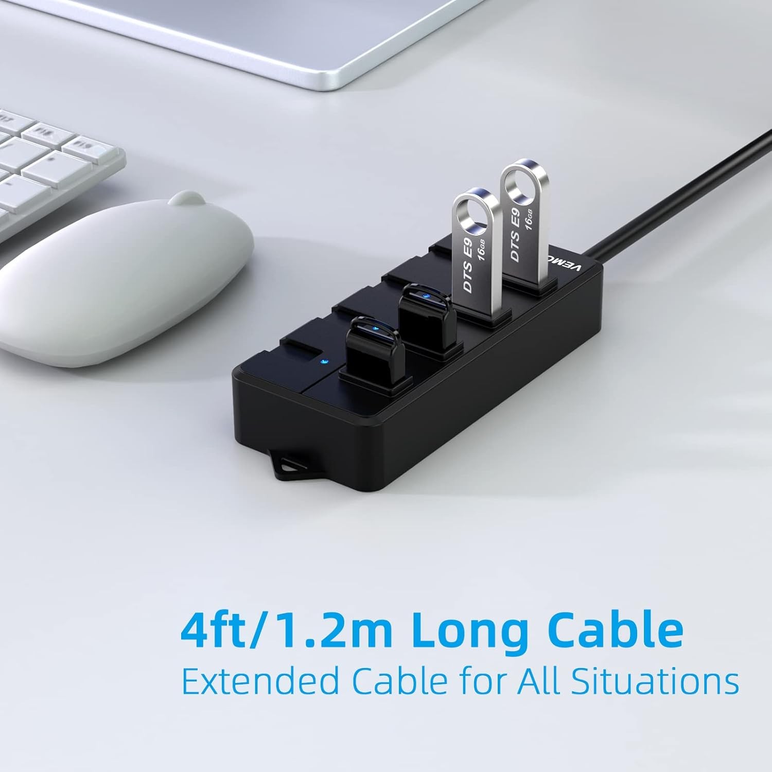 4 Portlu USB 3.0 Hub, 5V/3A Güç Kaynağı, 5 Gbps Aktarım Hızı, 1,2 m Kablo