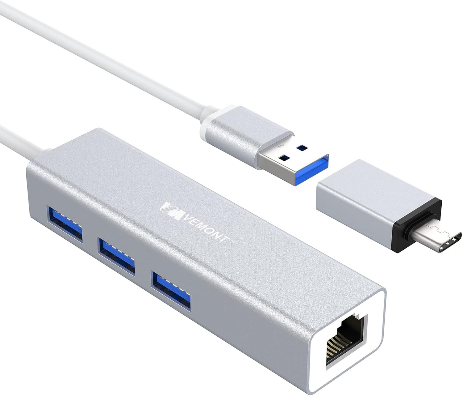 USB LAN Adaptörü, 3 USB 3.0 Portlu Hub ve RJ45 Gigabit Ethernet