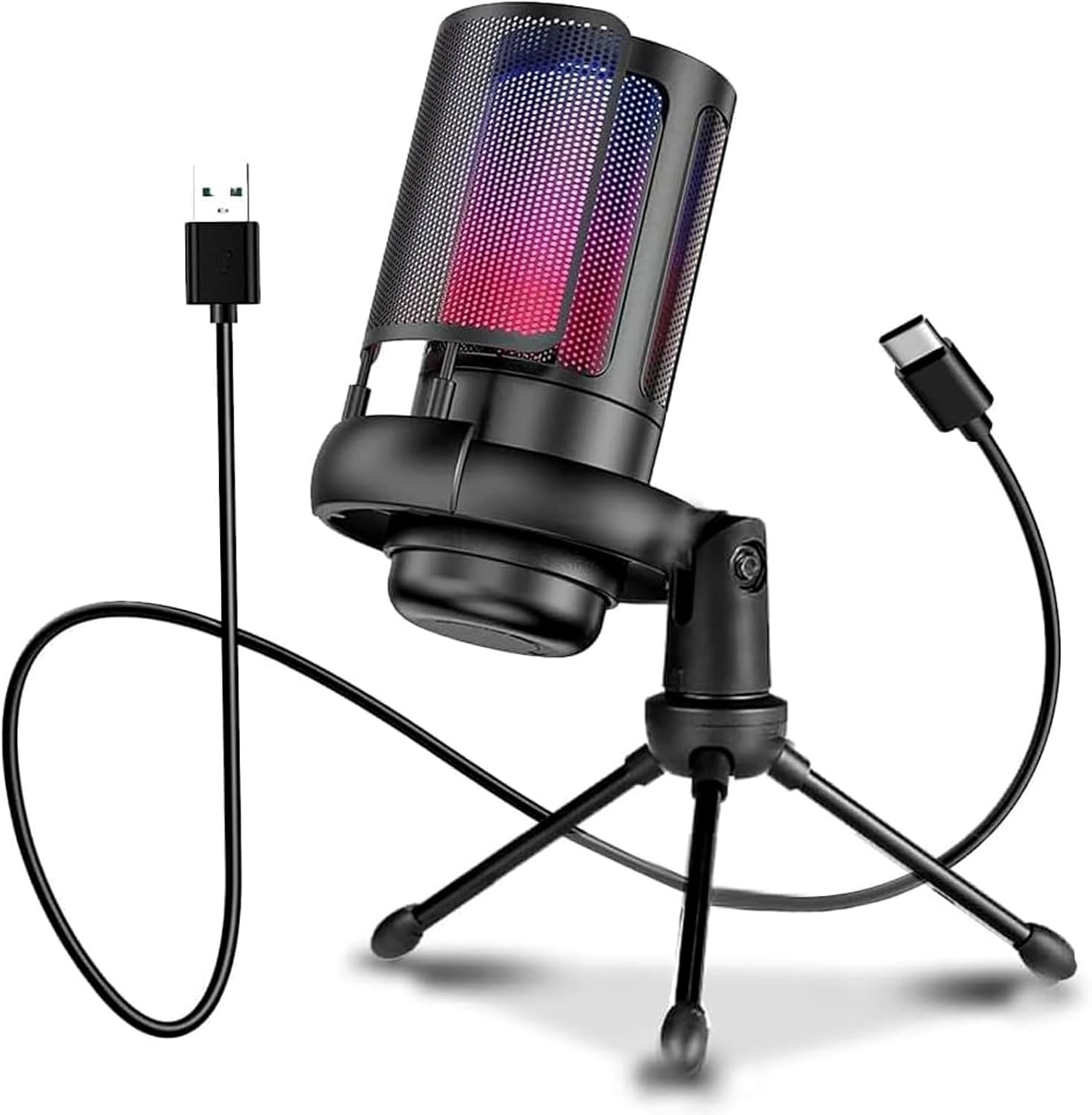 USB PC Mikrofonu, RGB Aydınlatmalı ve Sessiz, Podcast için