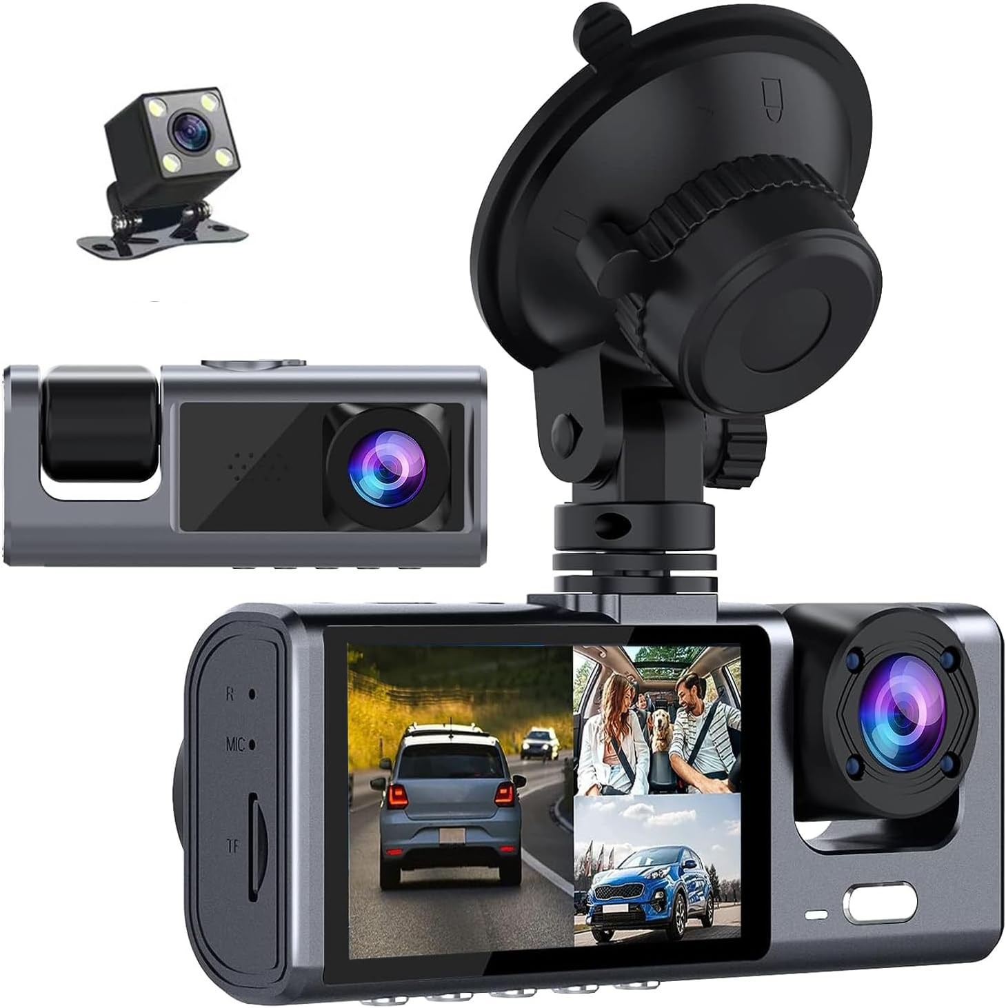 3 Kanallı Araç Kamerası, 1080P Dashcam Ön, Arka ve İç Kamera, Gece Görüşlü