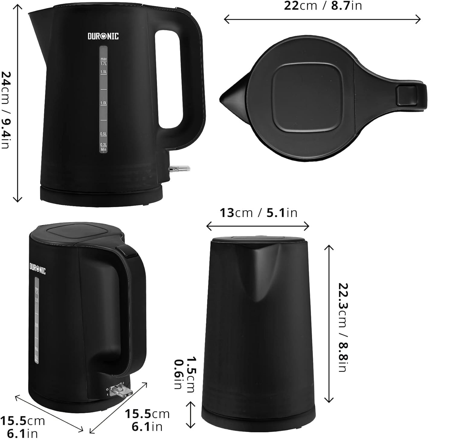 Su Isıtıcısı, 1,7 Litre, 2200 Watt, Hızlı Kaynatma ve Kablosuz Tasarım