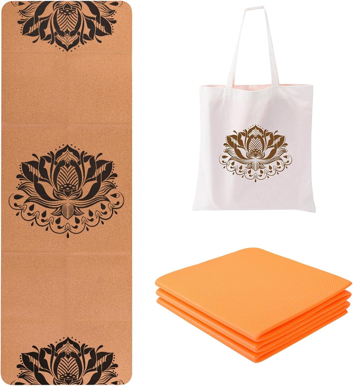 Katlanabilir Sedir Yoga Matı, 5mm Kalınlık, Lotus Desenli, Taşıma Çantası ile