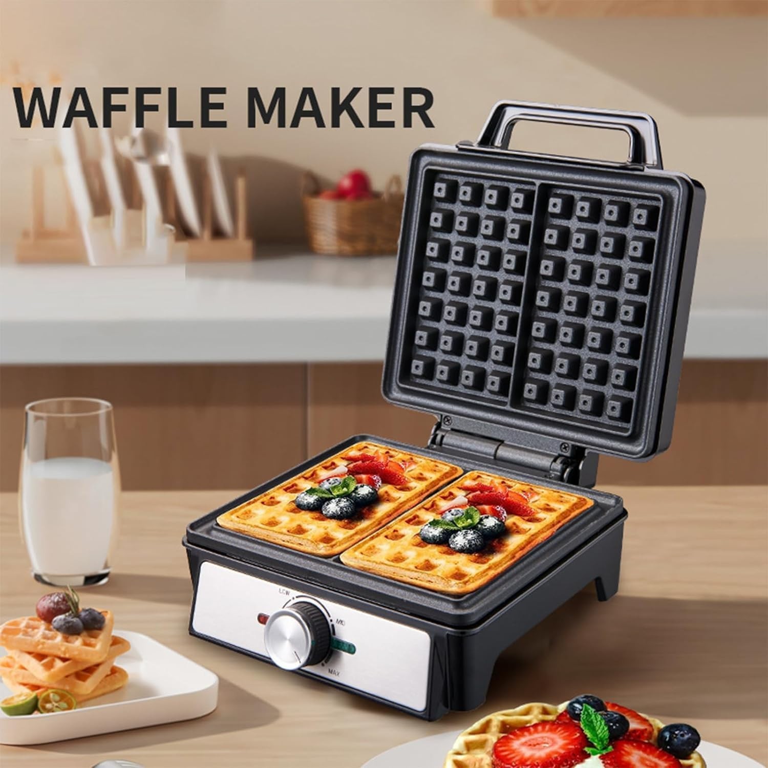 1600W Çift Taraflı Isıtmalı Elektrikli Waffle Makinesi - Mini Belçika Waffle Ütüsü