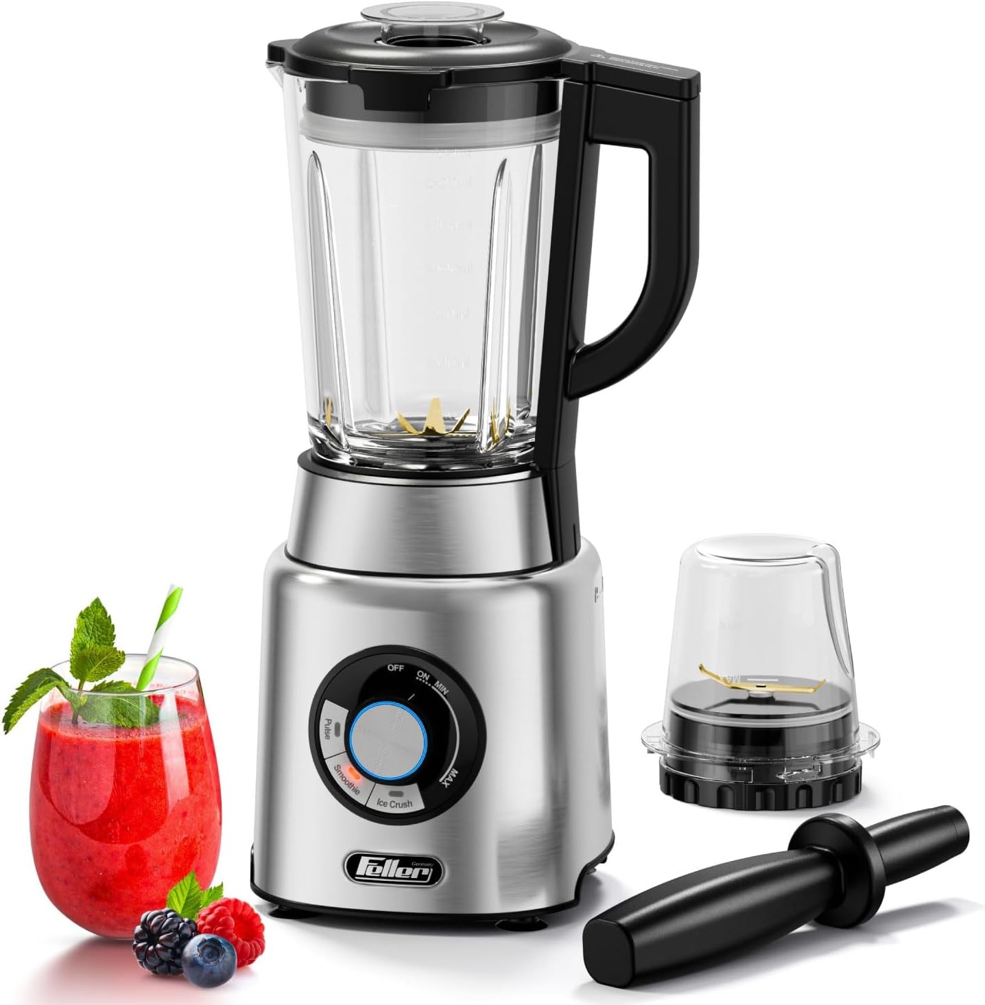 1200W Blender,Öğütücü Değirmen - 1,7L Cam Kavanoz, Buz Kırma ve Smoothie 