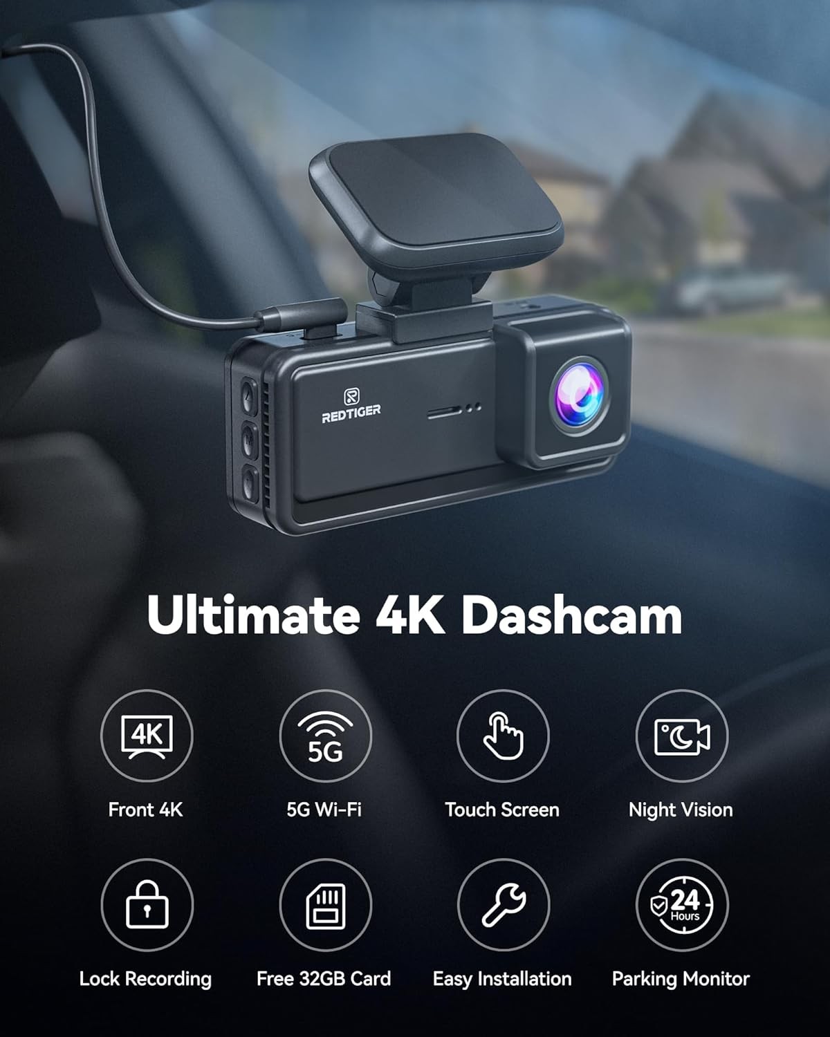 4K F8 Ön Kamera, 5G Wi-Fi, Dokunmatik Ekran, Dahili GPS ve 32GB Kart Dahil