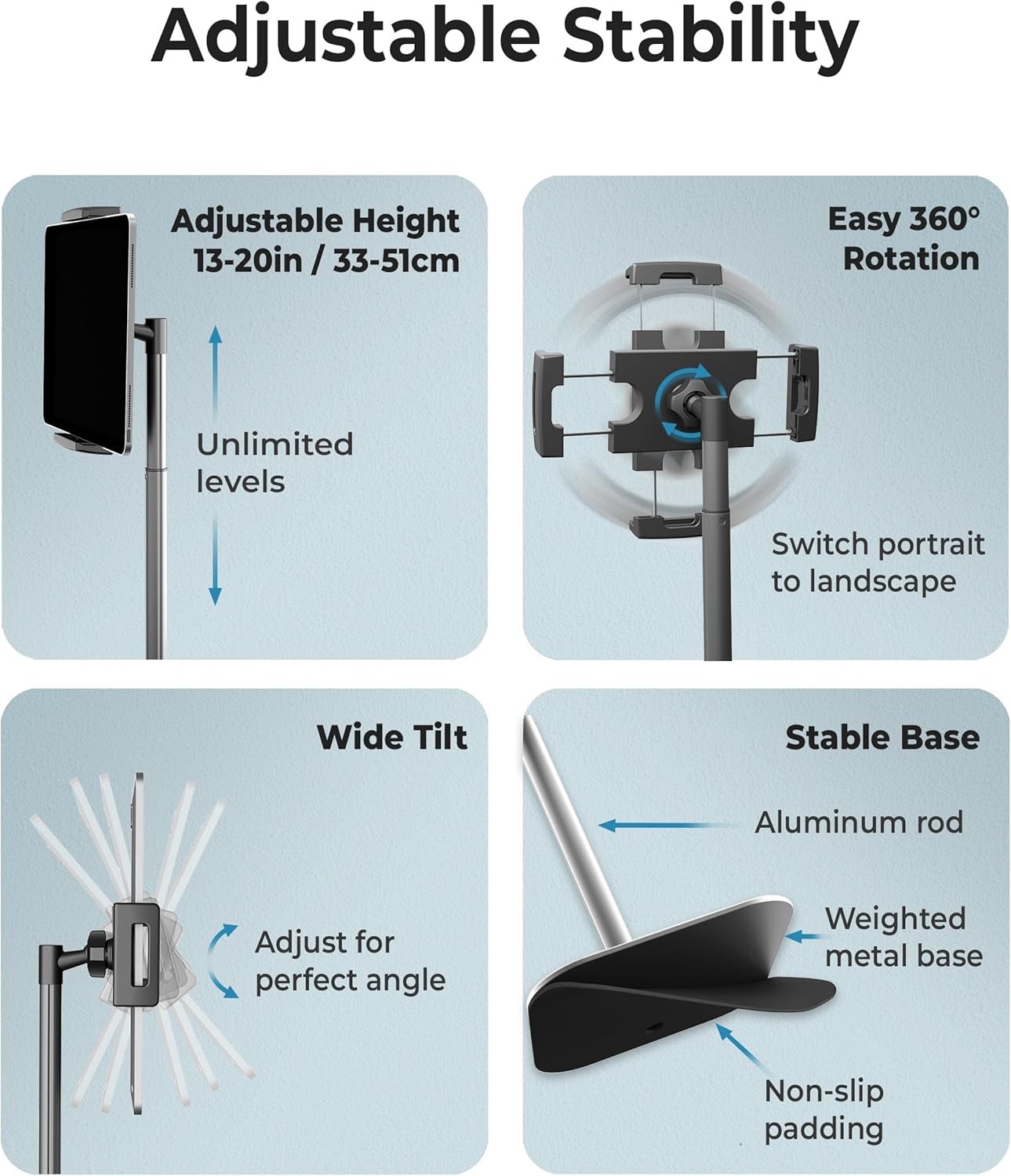 Yüksekliği Ayarlanabilir Tablet Standı – 15.6” Taşınabilir Monitör, iPad