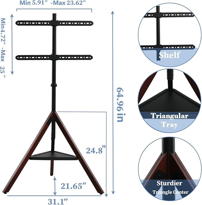 Tripod TV Standı ve Montajı, Zemin Montajlı, Yüksekliği Ayarlanabilir