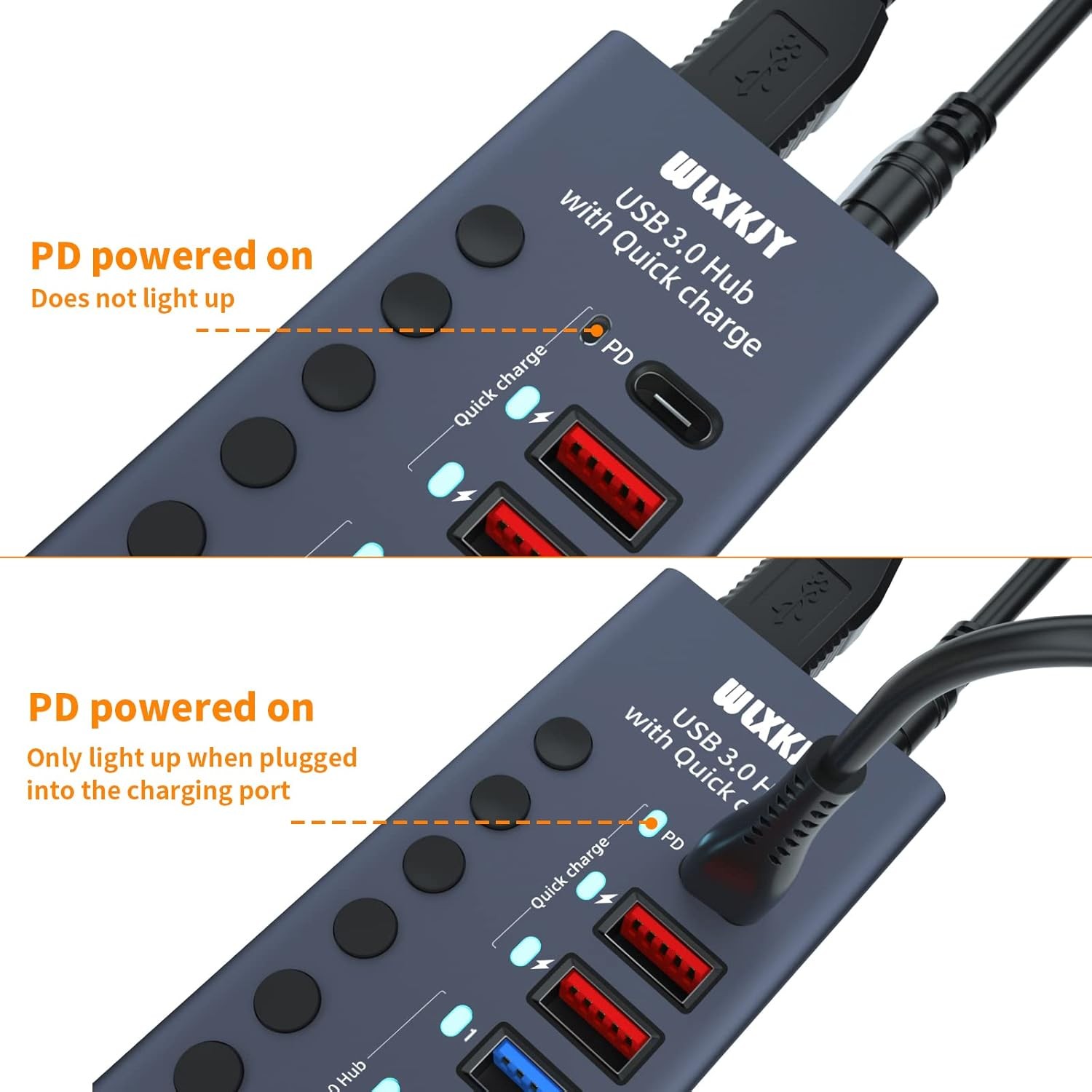 7'si 1 Arada Premium USB Hub, 36W Güç Kaynağı, 4 USB 3.0 ve PD Hızlı Şarj