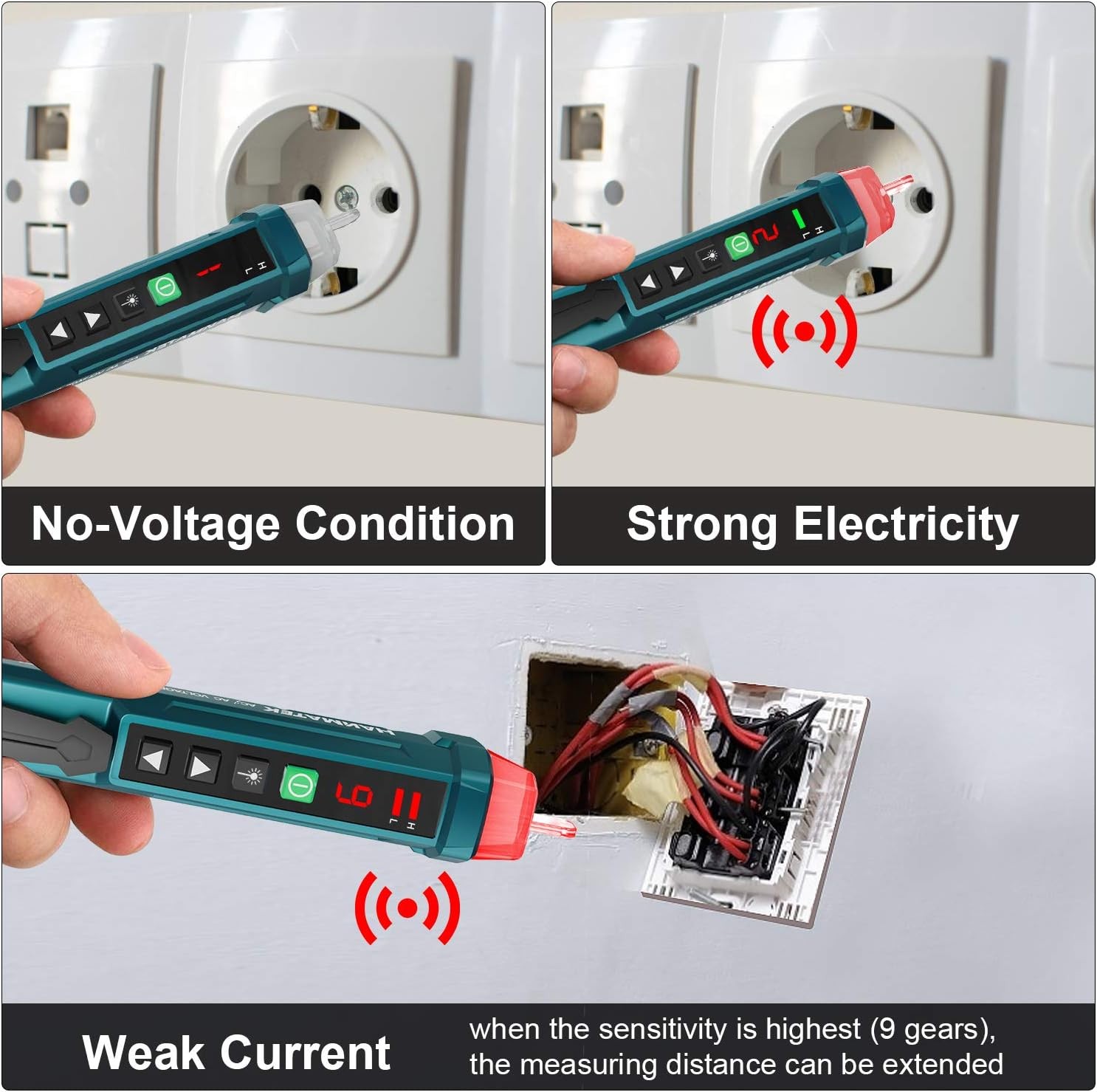 AC2 Temassız Voltaj Dedektörü, LCD Voltaj Test Cihazı 12V-1000V 