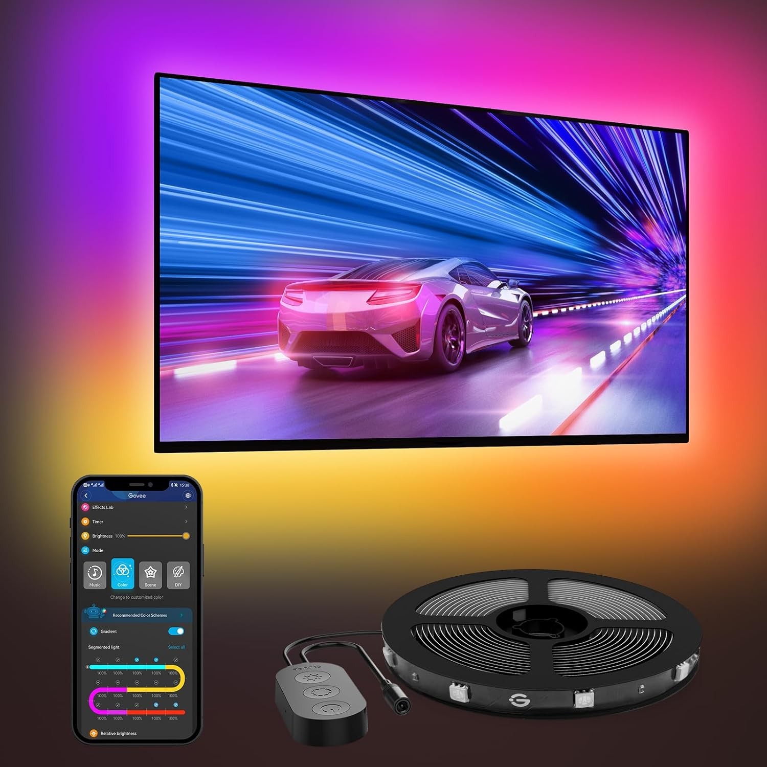  TV Arka Aydınlatması, 40-50 inç TV'ler için 2,4 m, Wi-Fi ve Bluetooth Kontrolü