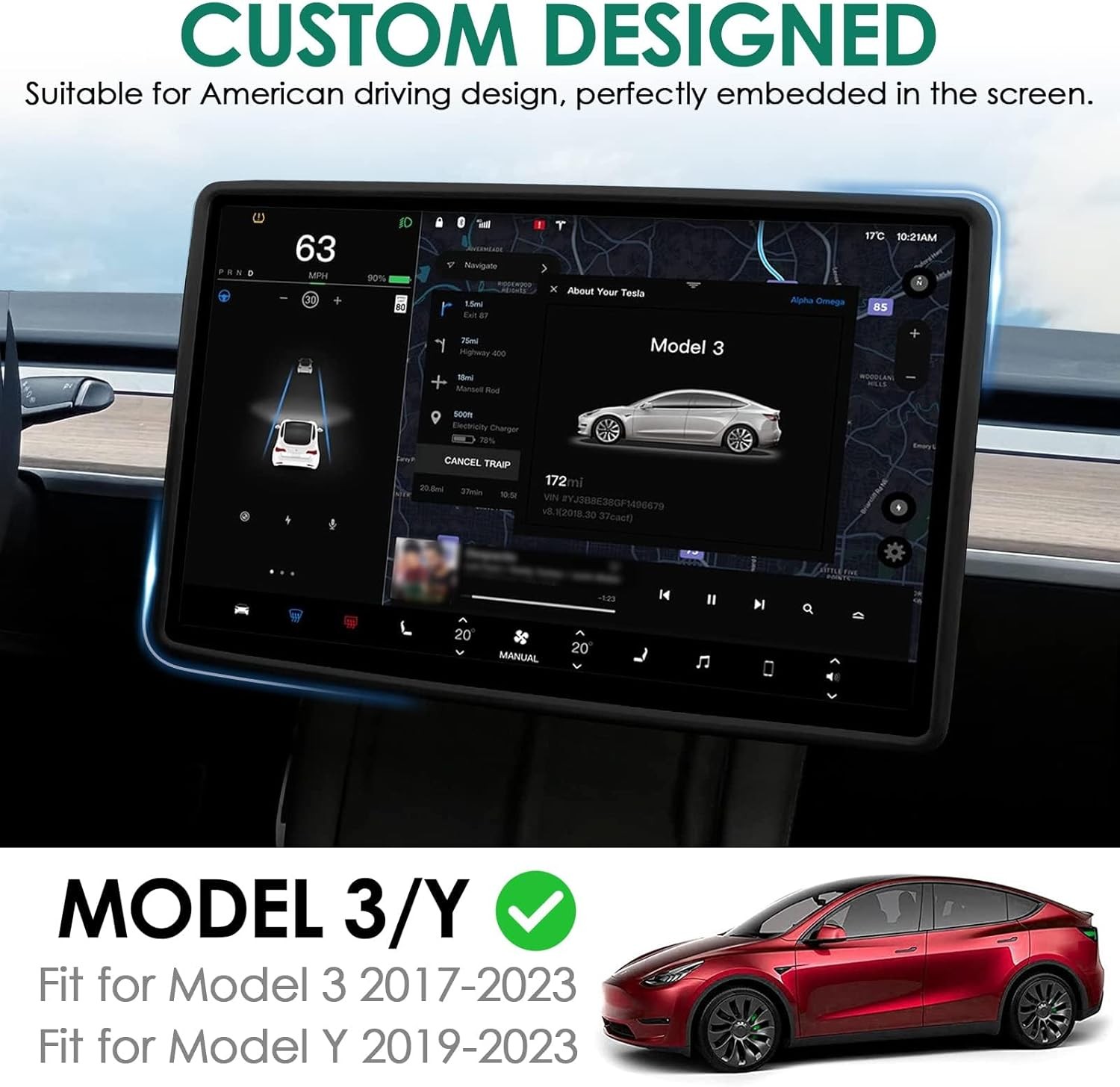  Tesla Ekran Kenarı Koruyucu Çerçeve, Yumuşak Silikon Kenarlar, Dekor Koruma