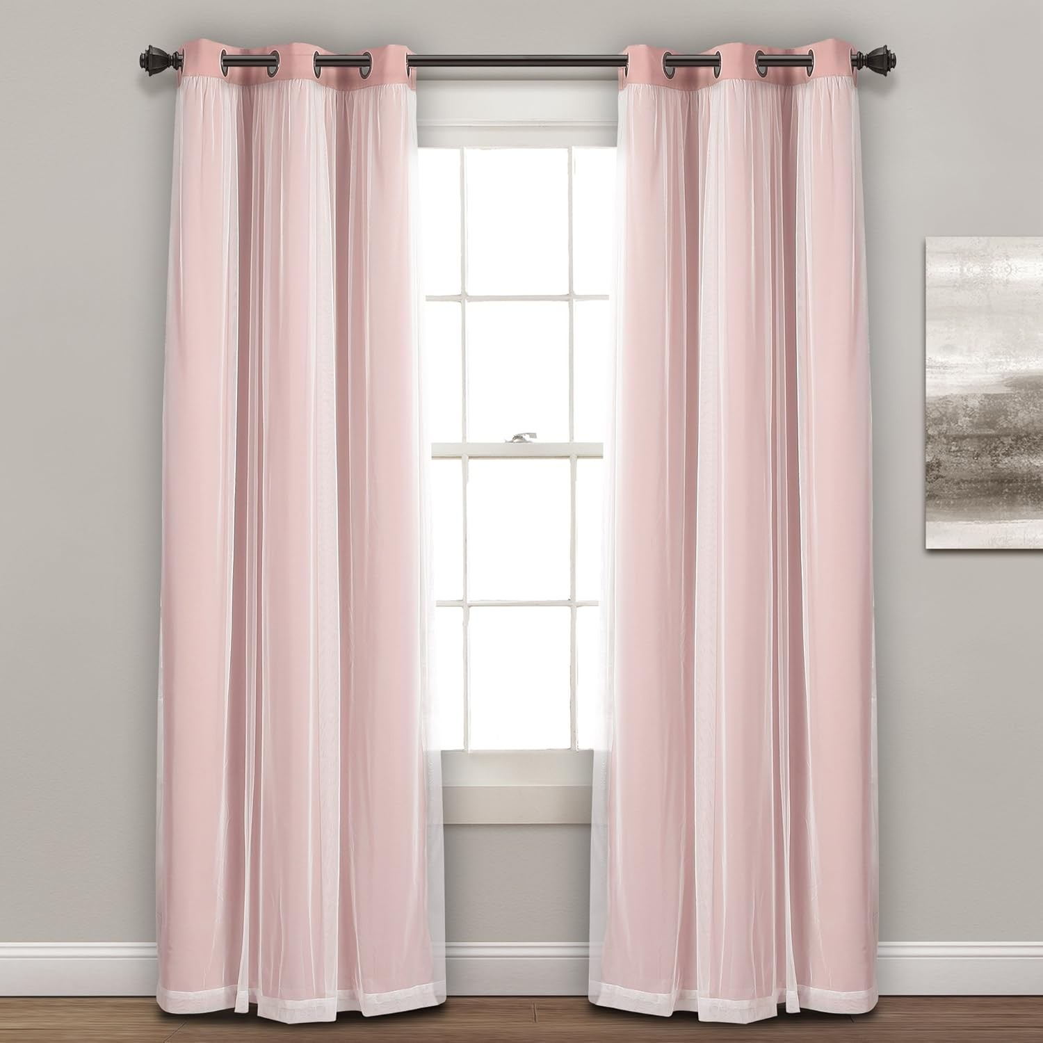 Şeffaf Halkalı Perde Paneli, Karartma ve Yalıtımlı Set, 96 x 213 cm - Pembe