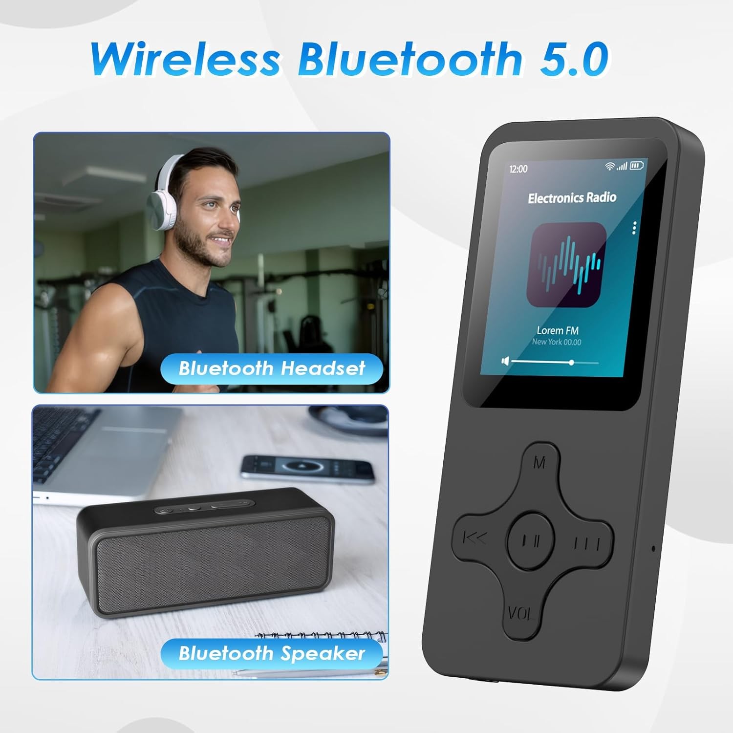 Bluetooth 5.0 MP3 Çalar - 64GB, HiFi Ses, E-Kitap, FM Radyo, Entegre Hoparlör