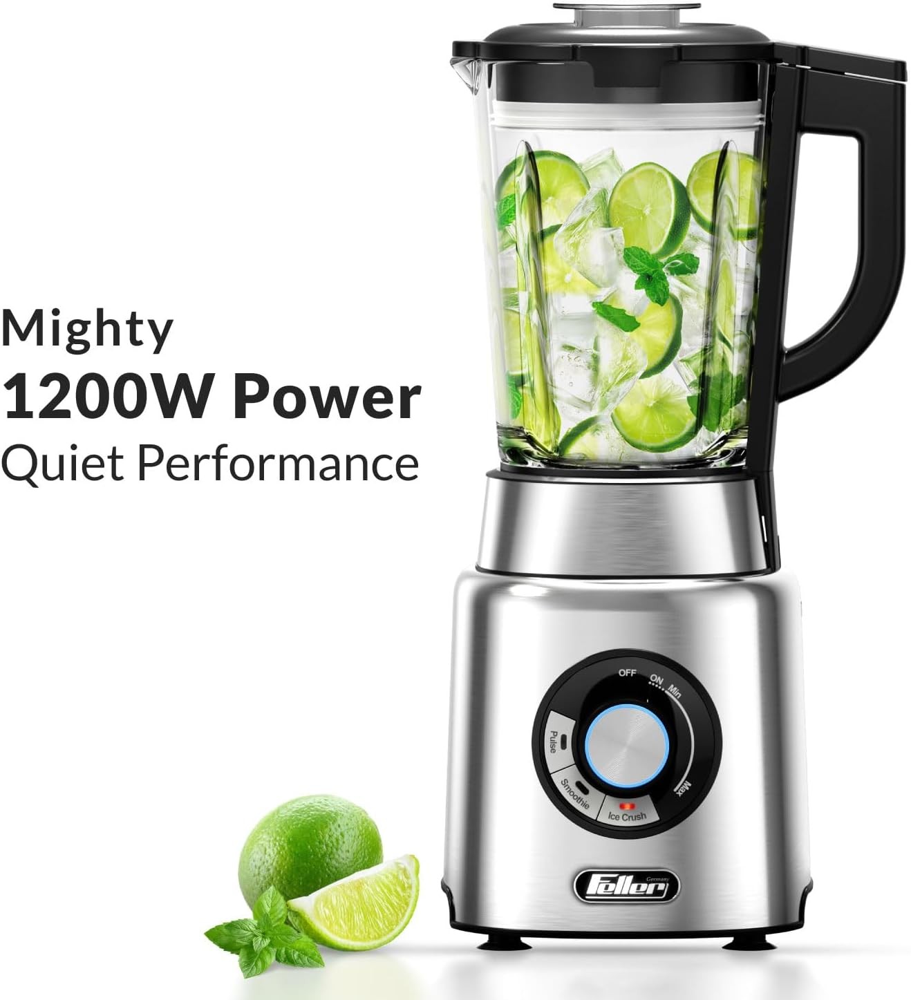 1200W Blender,Öğütücü Değirmen - 1,7L Cam Kavanoz, Buz Kırma ve Smoothie 