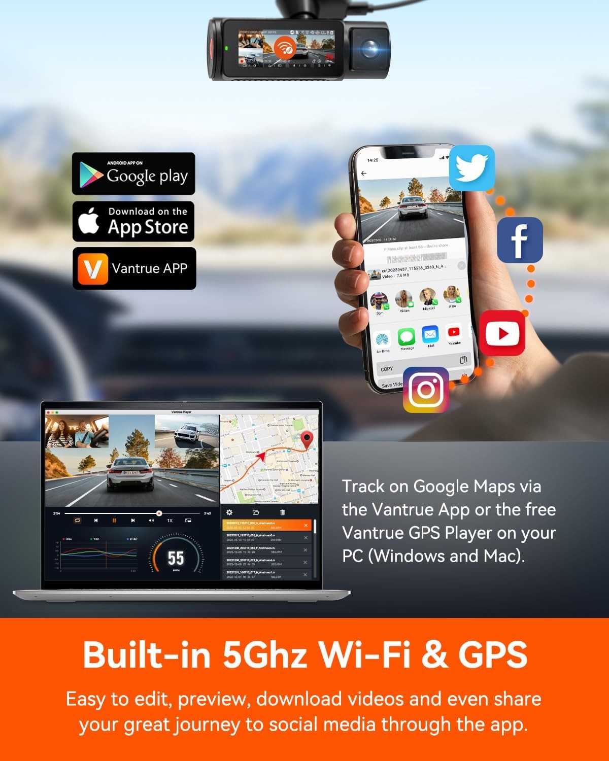 N4 Pro 3 Kanal 4K Araç Kamerası, STARVIS 2 Gece Görüşü, Wi-Fi ve GPS