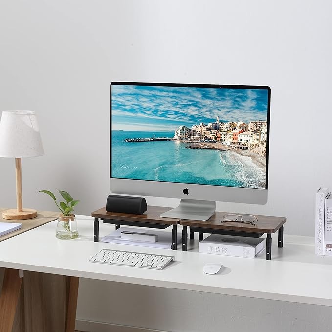 3 Yükseklik Ayarlı Monitör Standı Depolama Çekmeceli, Ergonomik Masaüstü Düzenleyici