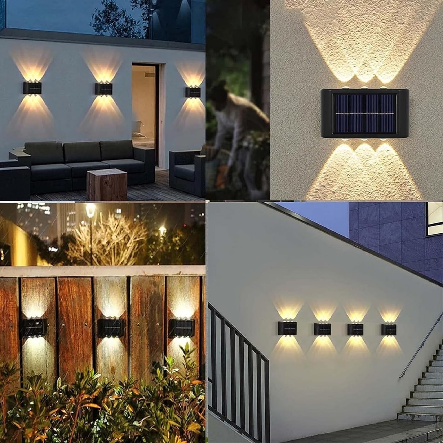 6 LED Güneş Enerjili Duvar Işıkları, 2'li Paket, Nordic Tarzı Dış Mekan Aydınlatması