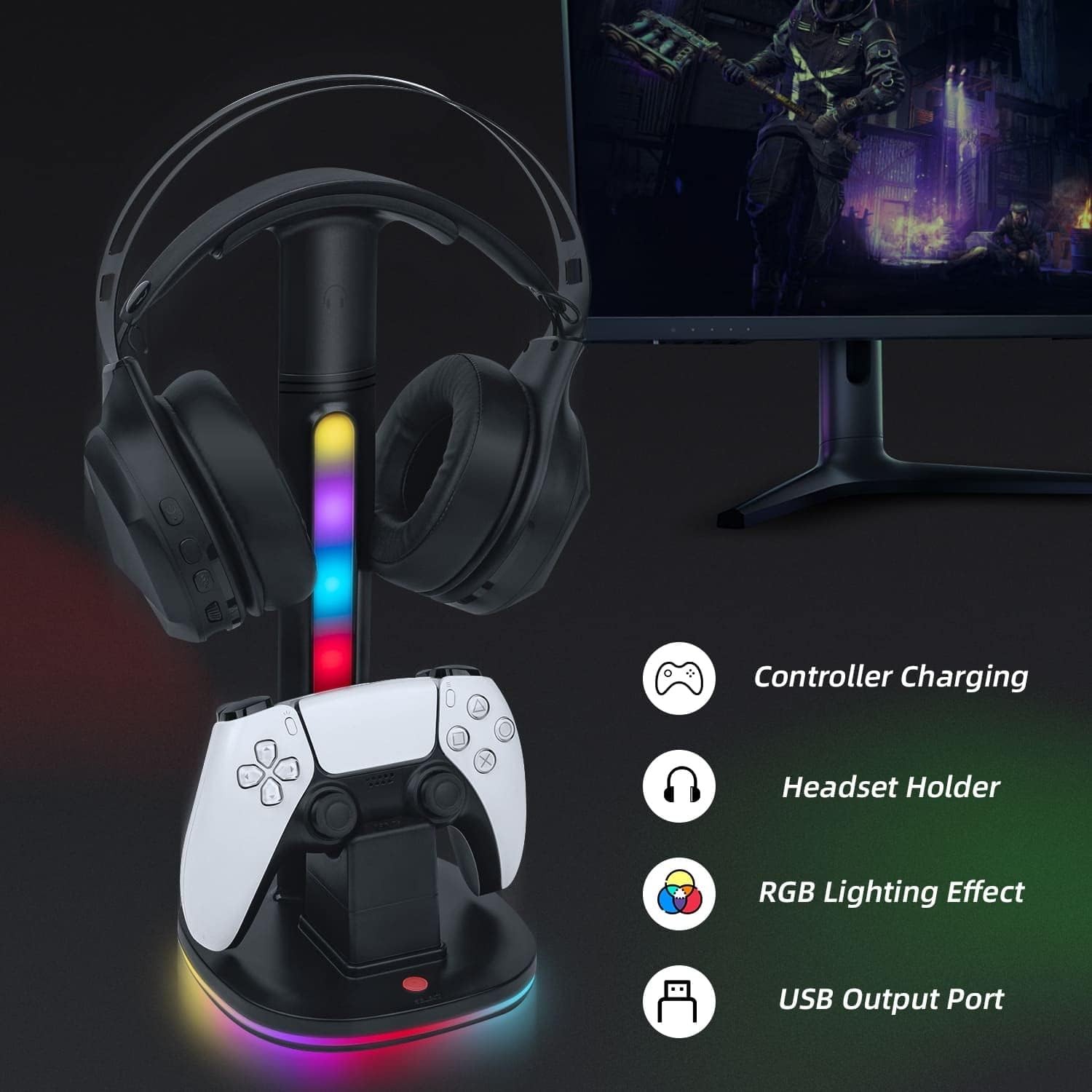 Kulaklık ve PS5 Kontrol Cihazı Şarj İstasyonu, PS5 Edge için RGB Aydınlatmalı Stand